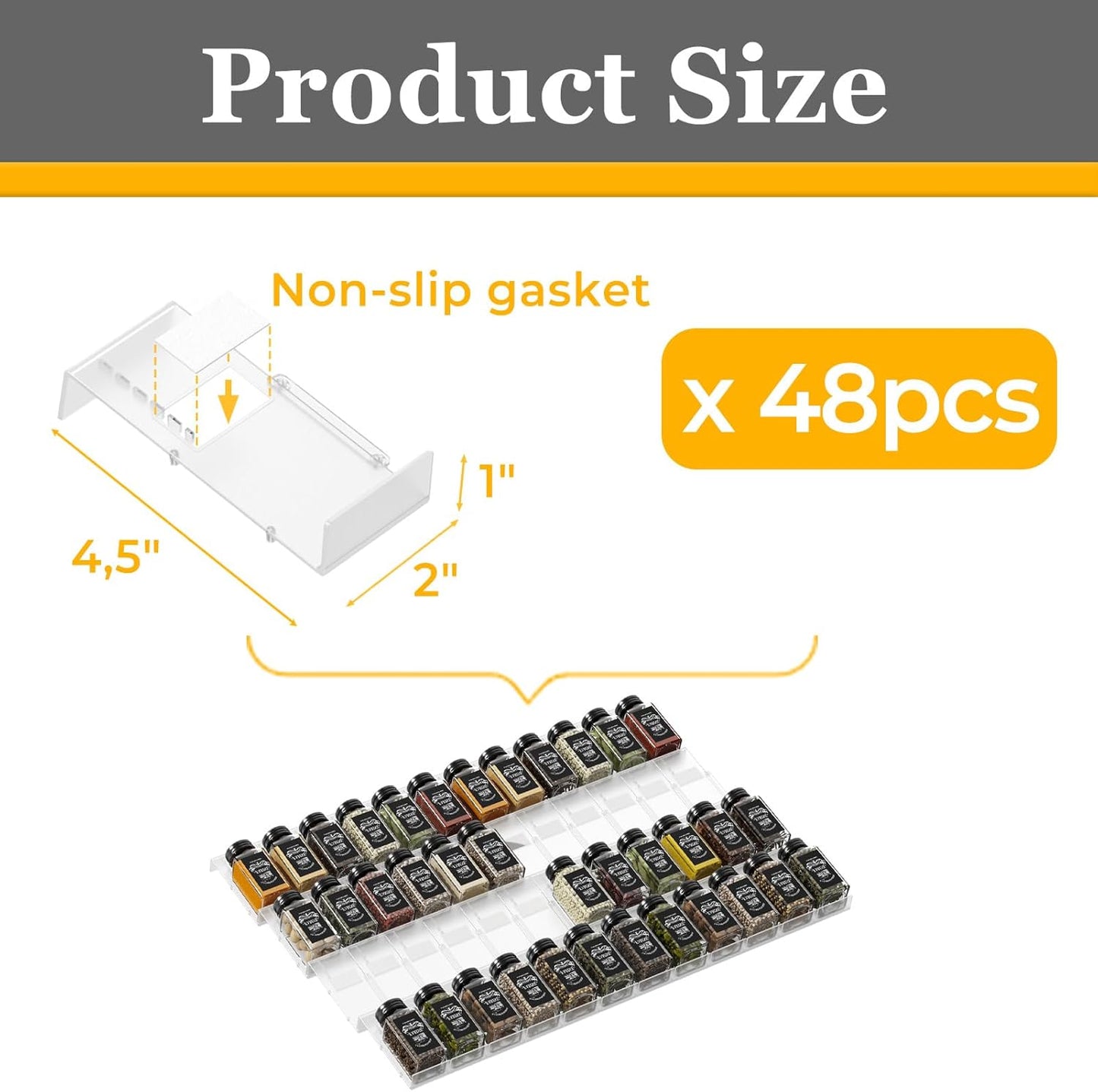 Famhap Spice Drawer Organizer, 48PCS Interlocking Expandable Seasoning Rack Tray Insert for Kitchen Drawers, Spice Rack Drawer for Spice Jars