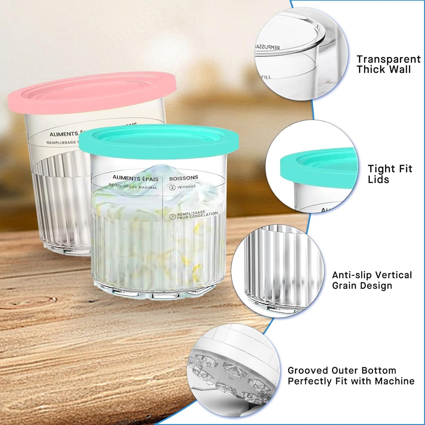 For Ninja Creami Deluxe NC500 NC501 Series Ice Cream Makers, BPA-Free & Dishwasher Safe, 24oz Pints with Color Lids (4 Pack), 11-in-1 XL Family Size Storage Containers for Ninja Creami Deluxe Pints