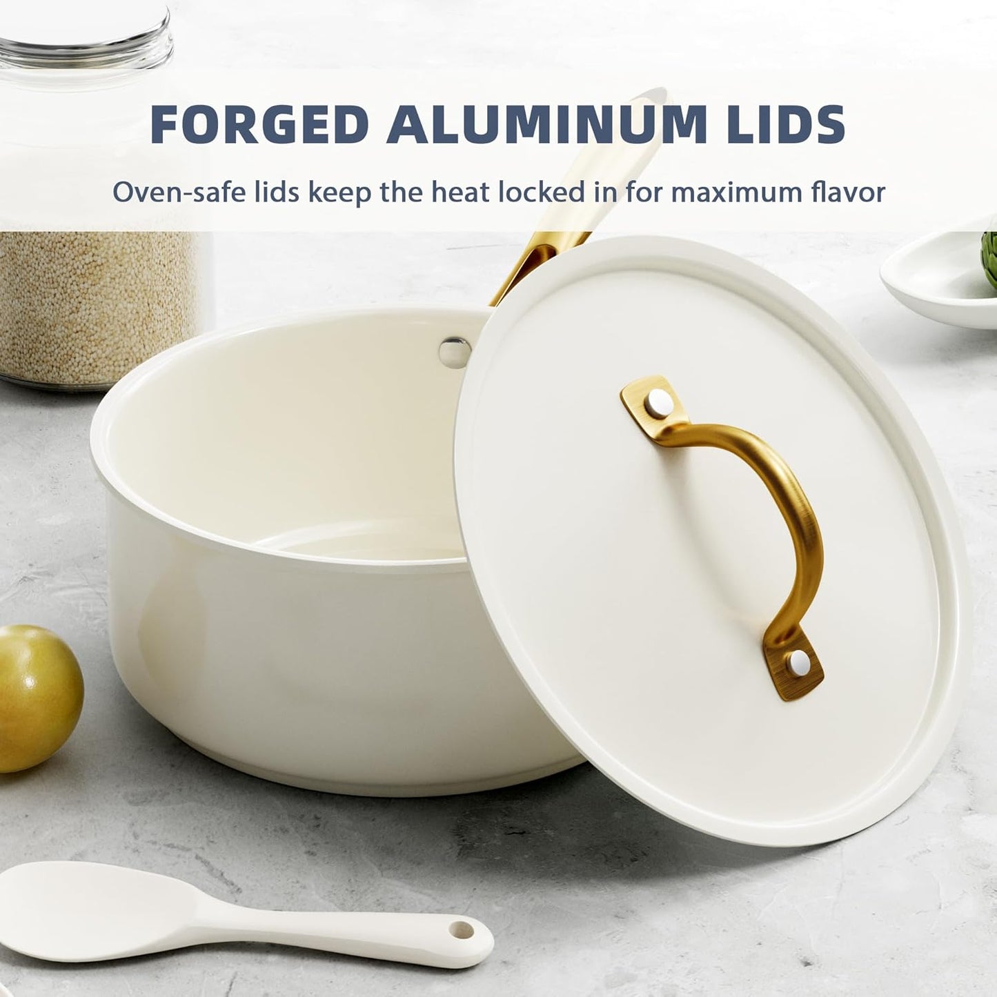 Pots and Pans Set Non Stick - VONIKI Ceramic Cookware Set with Cooking Utensils Set, Non Toxic Kitchen Cookware Sets Dutch Oven Pot with Lid Saucepan Set Sauté Pan Frying Pan Set for Cooking Gifts