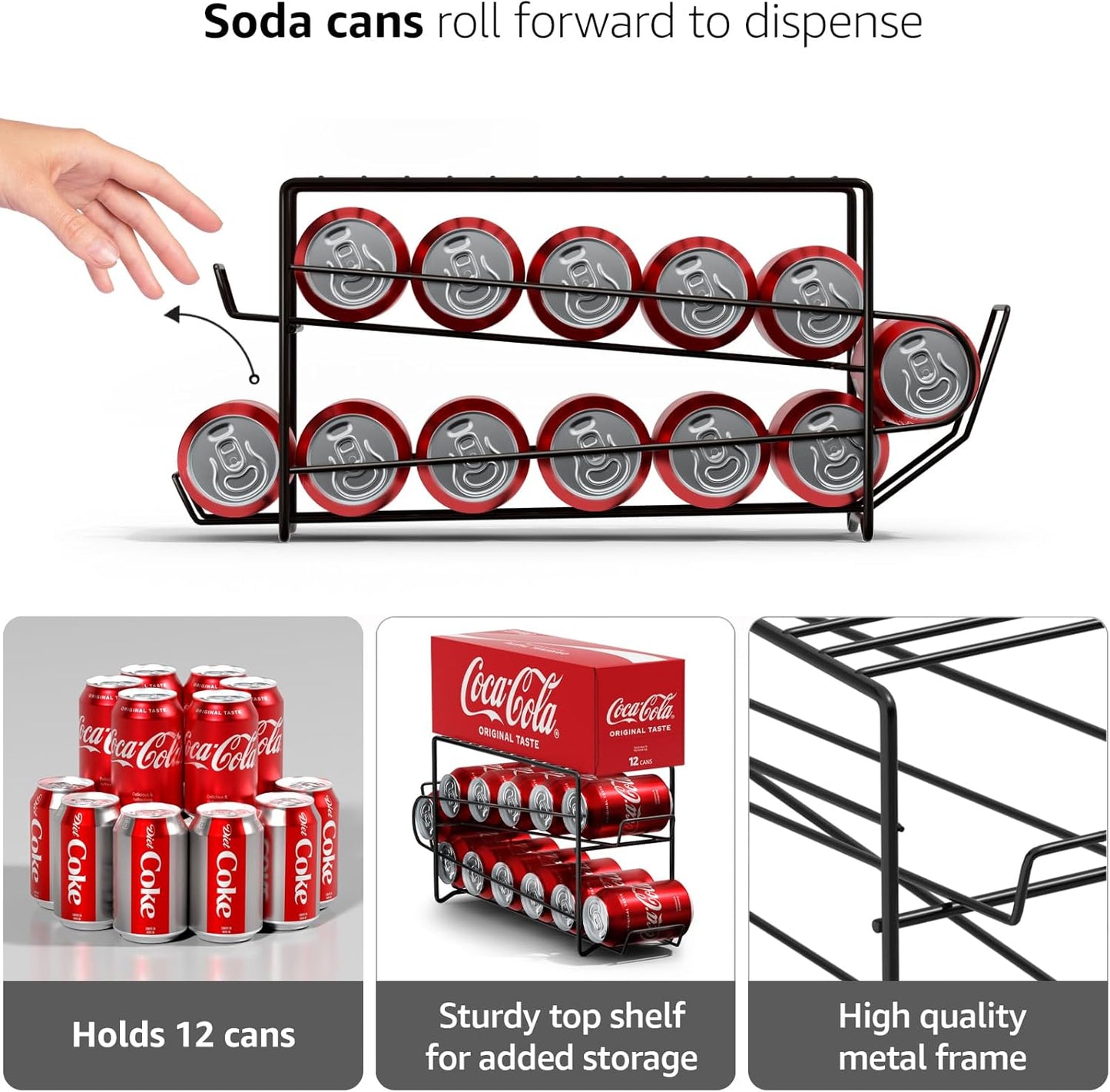 Sorbus 2-Pack Soda Can Dispenser Rack – Beverage Organizer for Refrigerator, Holds 12 Standard 12oz Cans (Black)
