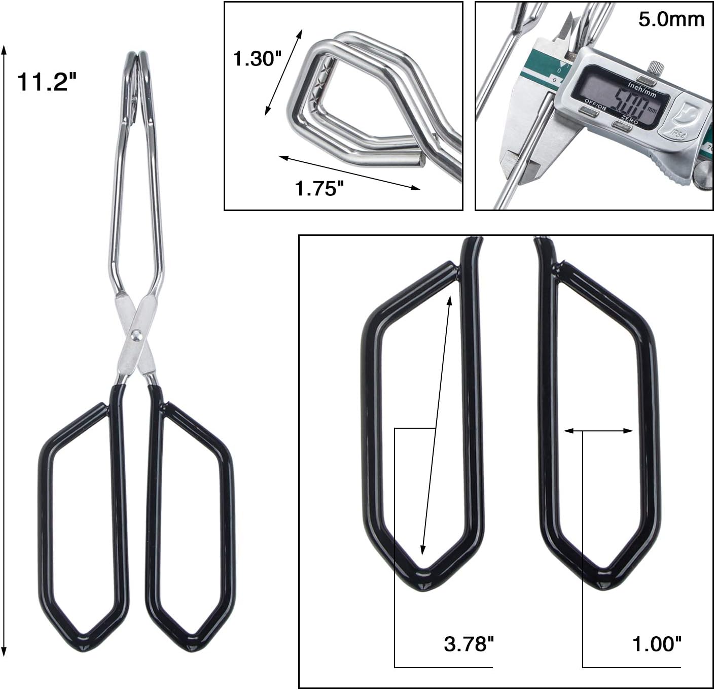 MSY BIGSUNNY Stainless Steel Scissor Tongs Heavy Duty Cooking Tongs with Soft Handles (2, black 11" +11")