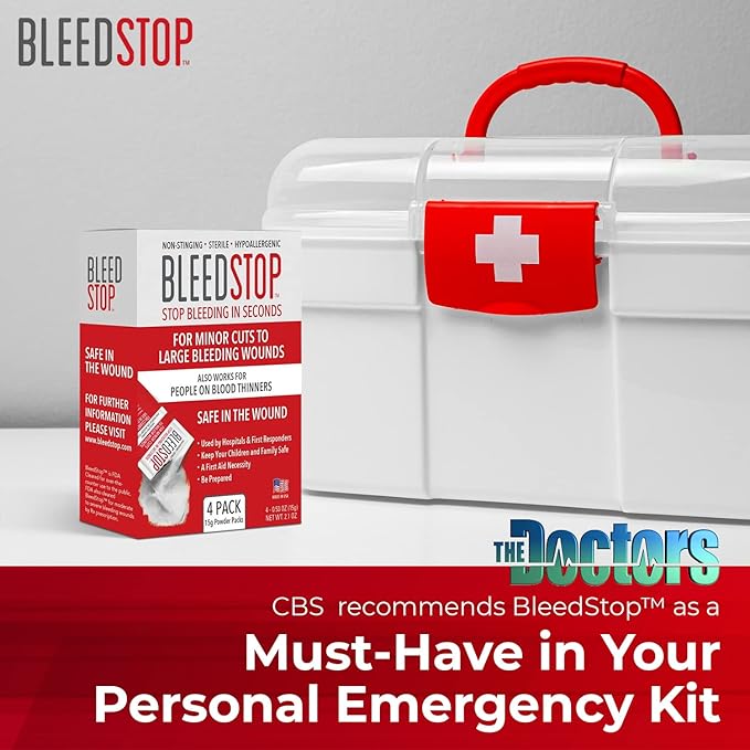 BleedStop™ First Aid Powder for Blood Clotting, Trauma Kit, Blood Thinner Patients, Camping Safety, and Survival Equipment for Moderate to Severe Bleeding Wounds or Nosebleeds - 1 (60g) Pouch