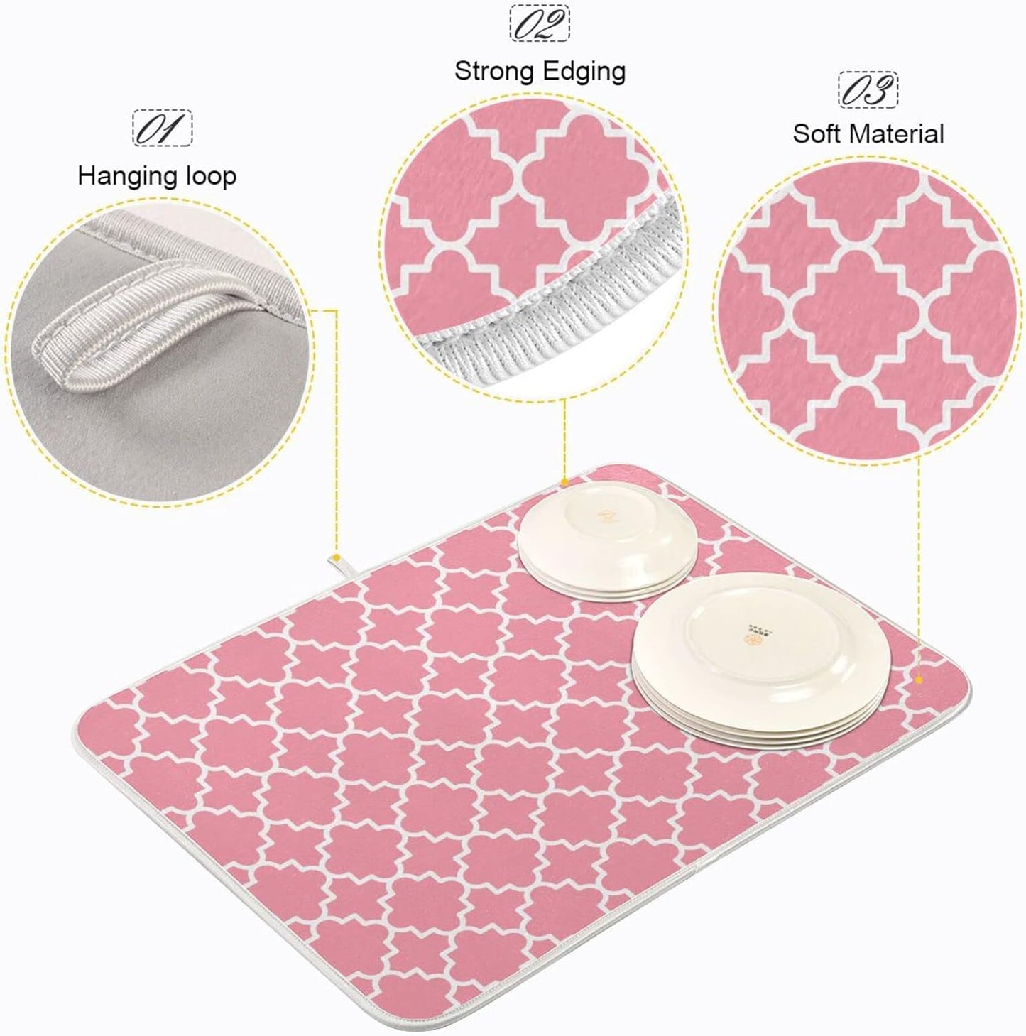 senya Super Absorbent Dish Drying Mat, Microfiber Fast-Drying Dish Mat, 24' x 18', Kitchen Dish Drying Pad, Pink Moroccan, 18x24in, (g295080414p523c558s1114)