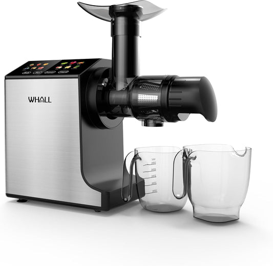 whall Masticating Slow Juicers, Juicer Machines, Cold Press Juicers, Professional Stainless Juice Machines for Vegetable and Fruit, Touchscreen Cold Press Juicer with 2 Speed Modes, Easy Clean,Grey