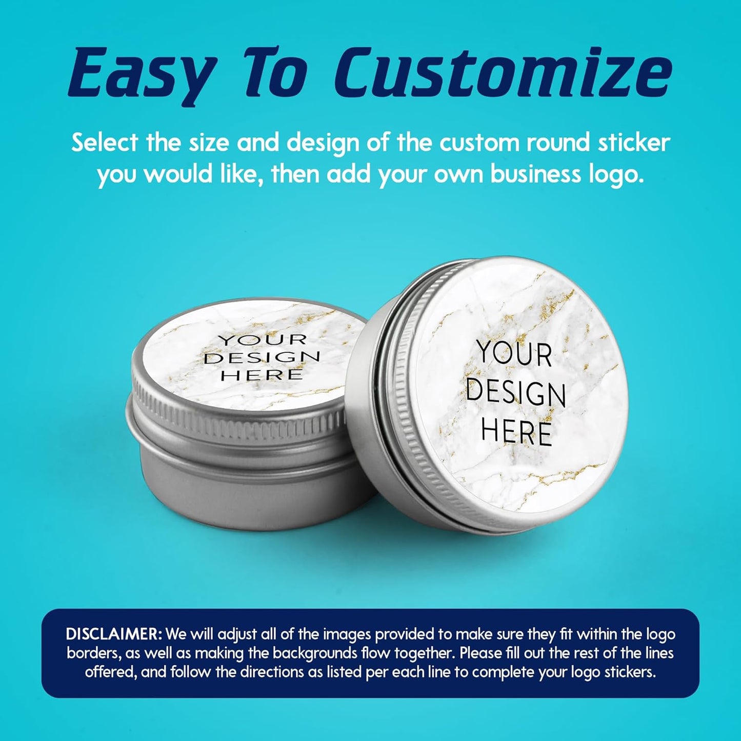 100 Custom Vinyl Stickers - Upload Your own Image, Text, Design, Logo - Personalized Logo Labels for Handmade, Packaging, Bottle, Jars, Candle, Brand Stickers (Gold Marble, 6x6)