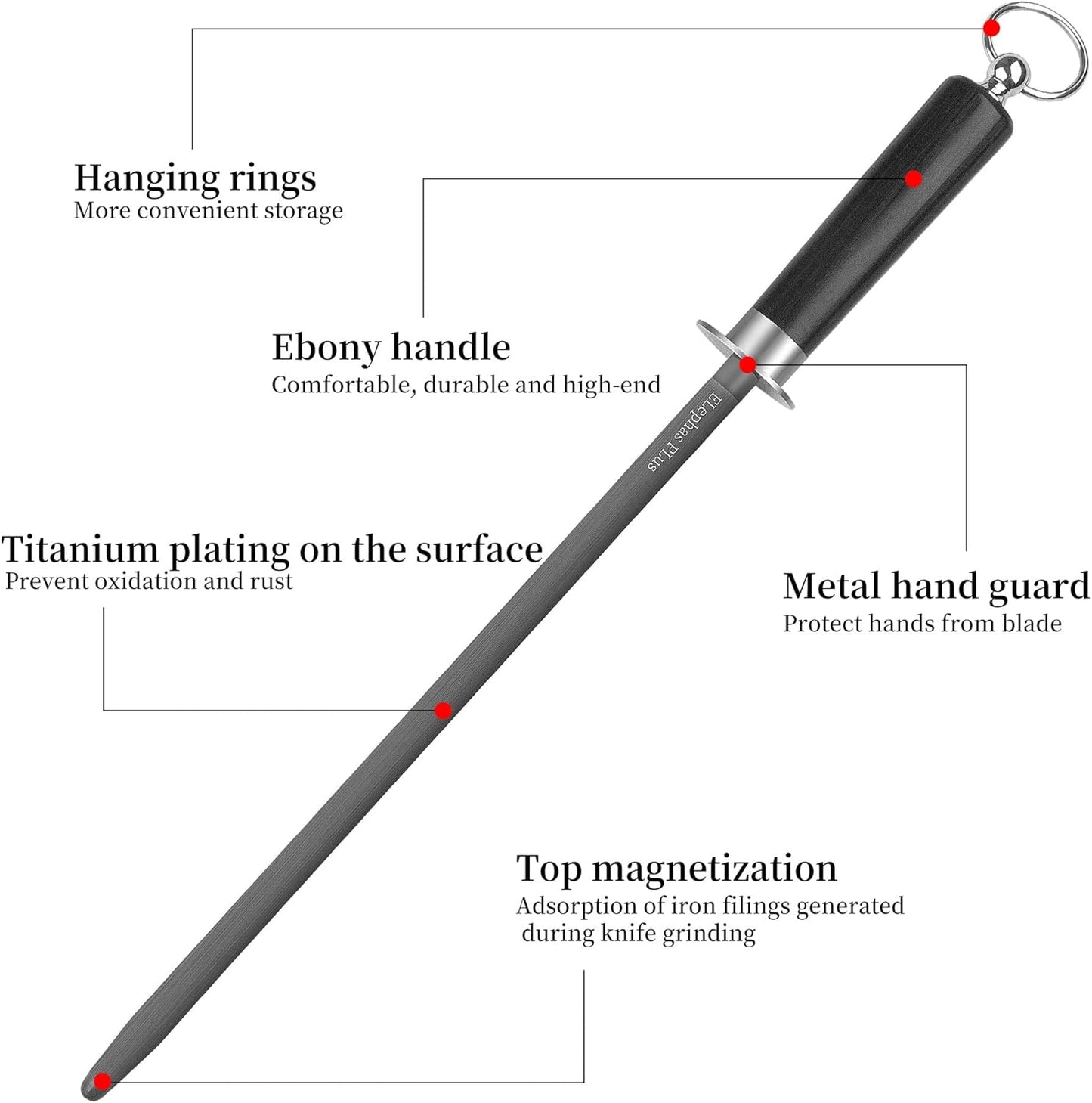 honing steel knife sharpener ，high carbon steel knife sharpener rod,12 Inch Knife Sharpening Steel Honing Rod（black）