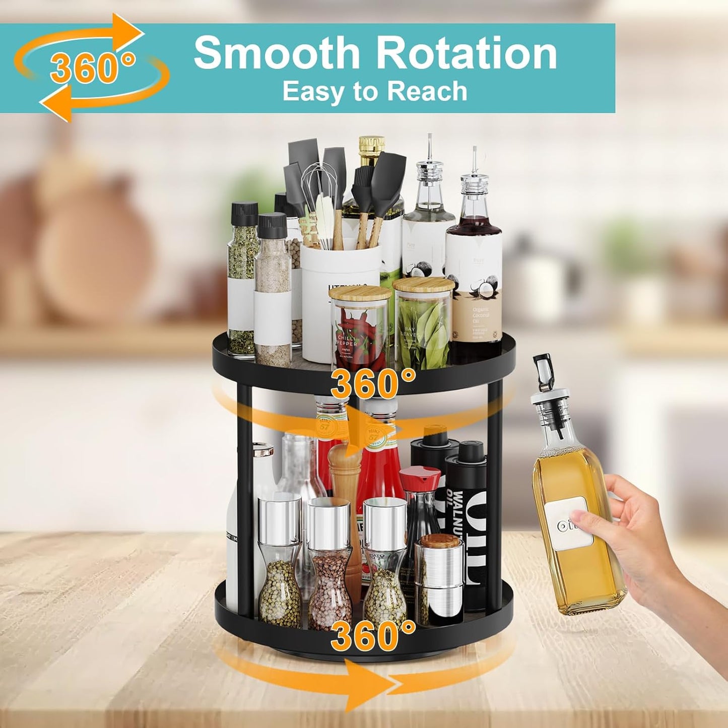 Giikin 2 Tier Lazy Susan Organizer, Two Tier Lazy Susan Turntable for Kitchen Countertop Spice Rack Organizer (Grey, 9.8" x 9.8" x 8.8")