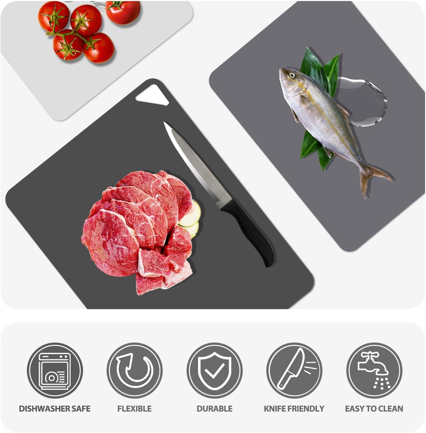 WK Flexible Plastic Cutting Boards Mats for Kitchen, Flexible Non Slip Cutting Mat, Thin Cutting Sheets, BPA Free, Dishwasher Safe, Multi Sizes