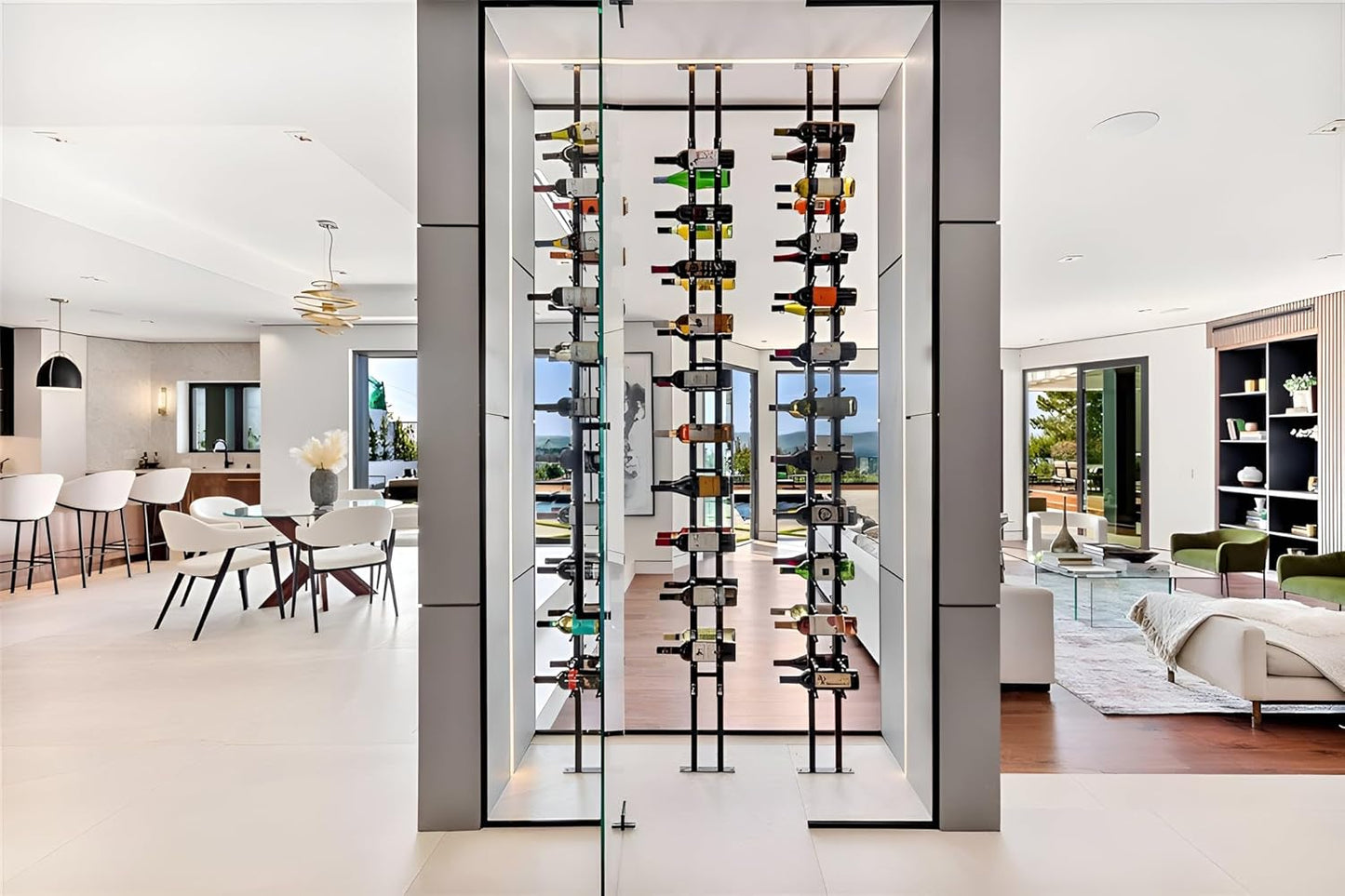 Ultra Wine Racks Floor-to-Ceiling Mount Display (2 Side, Triple Deep, Black, Holds 126 Wine Bottles) - Modern Metal Wine Storage for Wine Cellars, Home Bars, Kitchens, & Dining Rooms