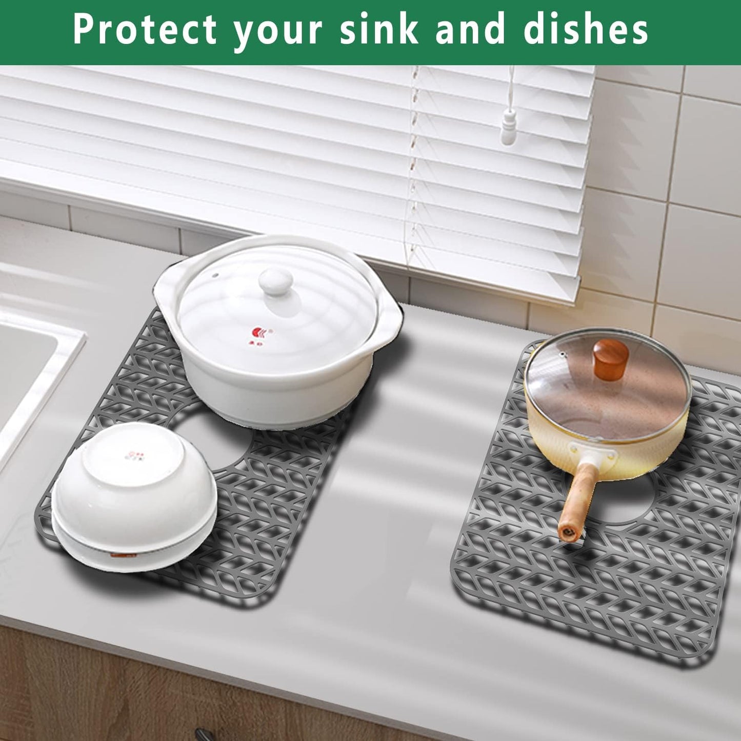 GUUKIN Sink Protectors for Kitchen Sink Grid 16-3/16" X 12-1/2", Centered Drain for Single Sink Bowl with Corner Radius 4-11/16" Kitchen Mat