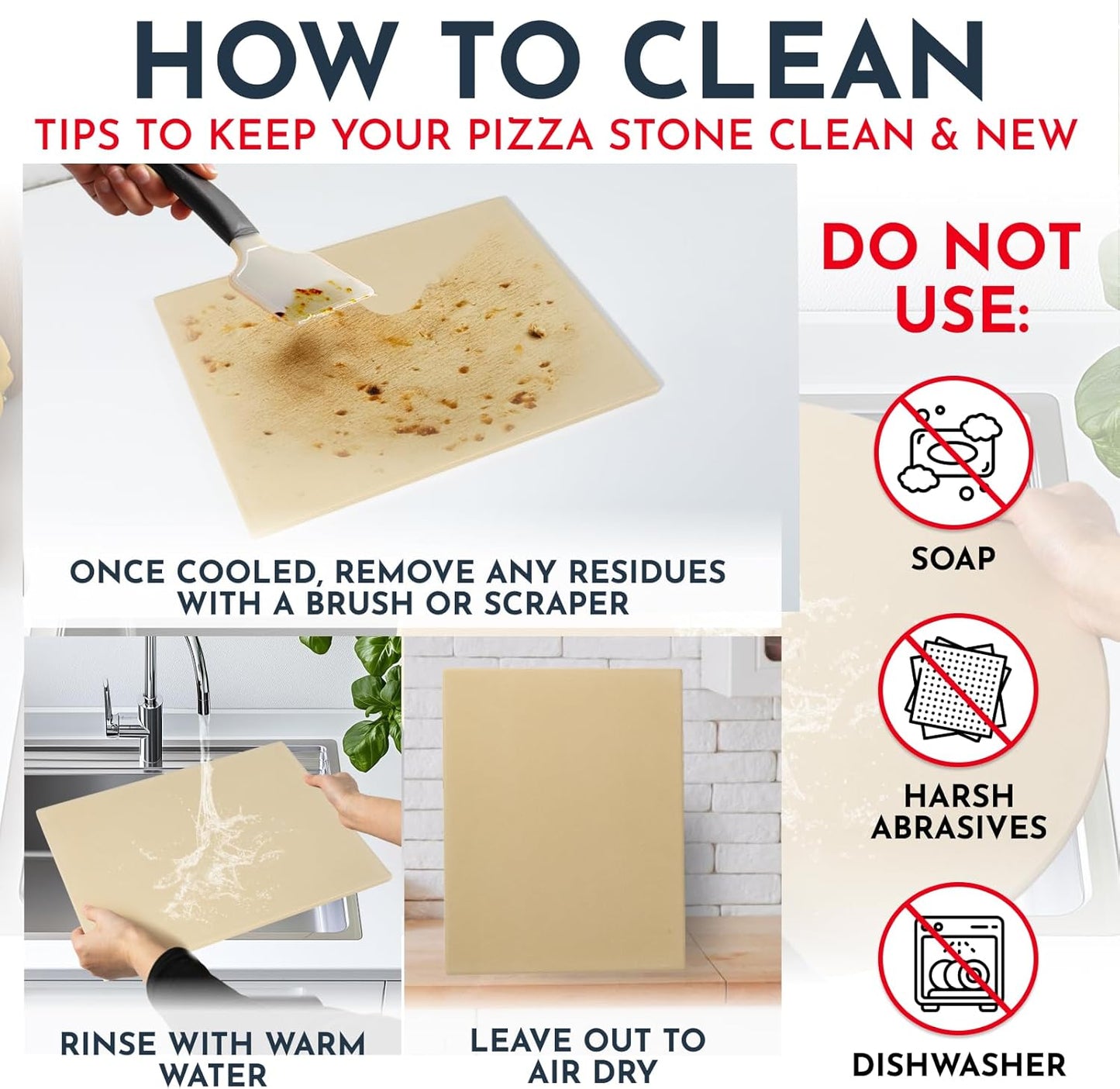 Pizza Stone for Oven Set - 15 x 12 inch Stone for Grill - 3PCS PizzaMaking Accessories - Large Pizza Oven Stones - Baking Stones for Bread and Pizzas