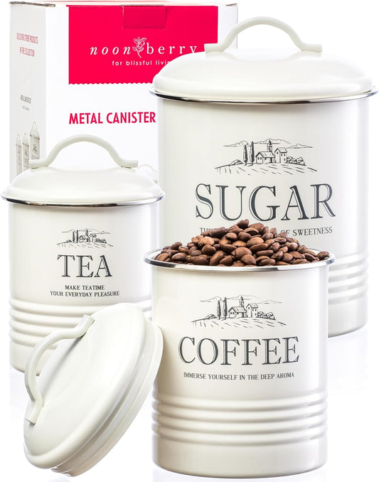Kitchen Canisters for Countertop - Set of 3 - Airtight Coffee Tea Sugar Container Set - Country Rustic Farmhouse Canisters Sets for the Kitchen