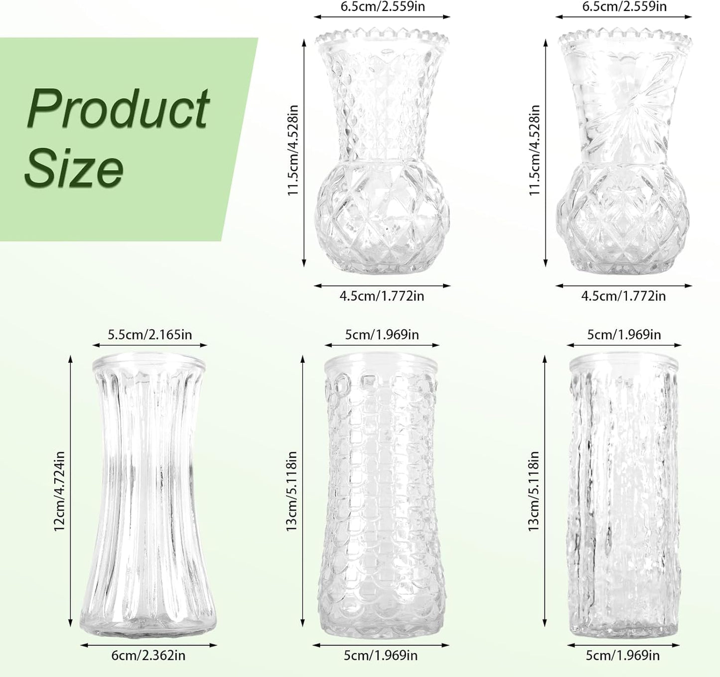 Glass Bud Vase Set of 5 Pcs, Small Clear Bud Vases for Flowers, Vintage Vases for Centerpiece Table Wedding Decorations Home Decor Glass Bottles for Birthday Party Anniversary