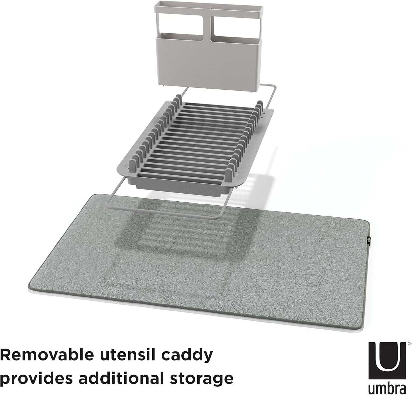 Umbra Udry Rack and Microfiber Dish Drying Mat-Space-Saving Lightweight Design Folds Up for Easy Storage, Over The Sink, Charcoal
