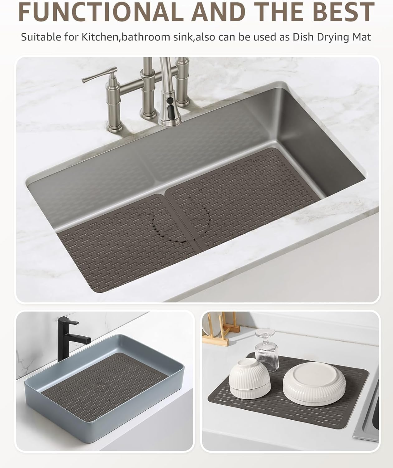 Bligli Mesh Sink Mat, 15.7 x 11.8inch Sink Prtector Mats for Kitchen Sinks, PVC Eco-Friendly Sink Protectors for Bottom of Sink, Fast Draining, Easy Cleaning, Clear Gray