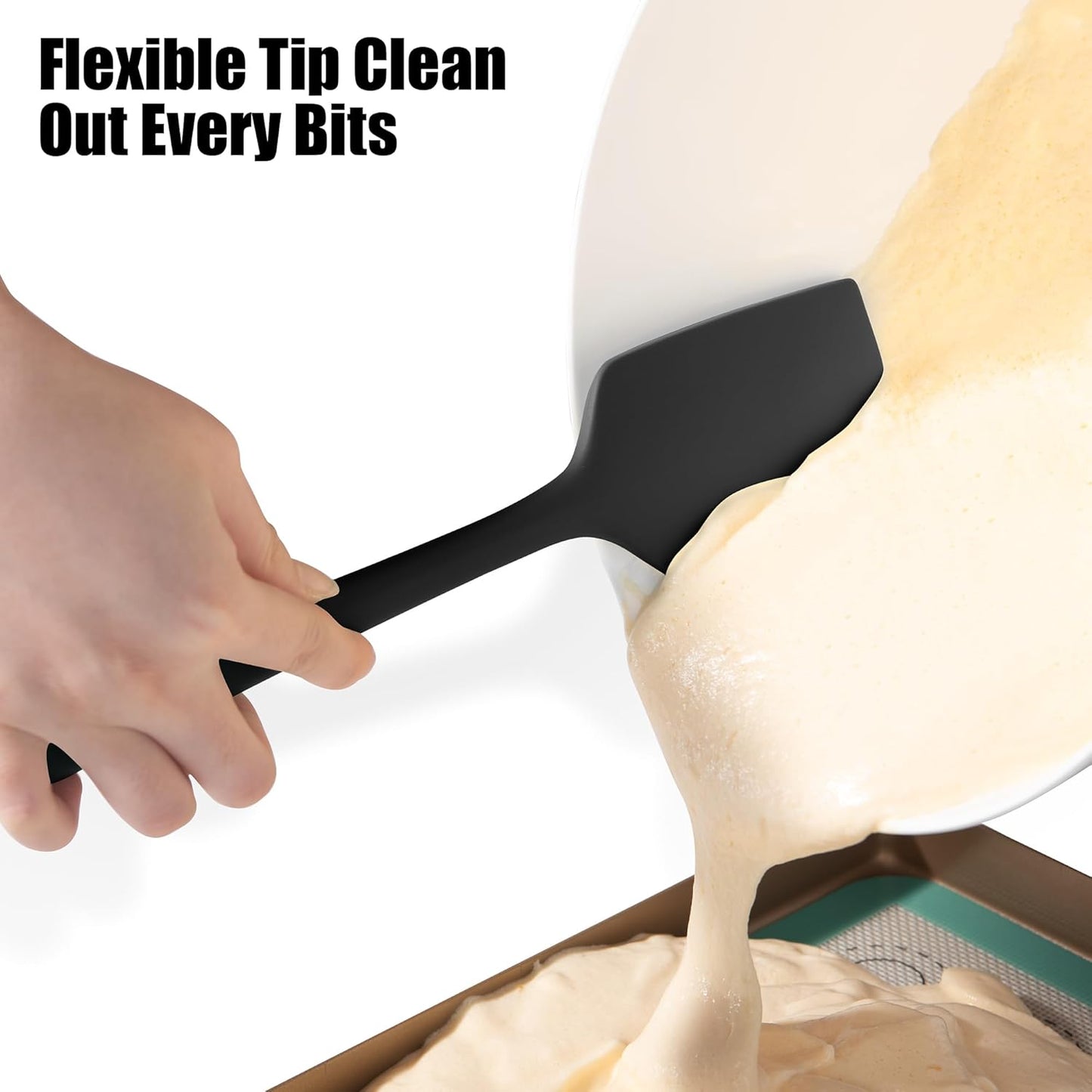 600°F Heat Resistant Silicone Spatula, Doosu High Temp Flexible Kitchen Rubber Bowl Scrapers Food Grade Seamless Baking Supplies Scratch-Proof for Scraping Non-Stick Pans (Black, 11.4in)