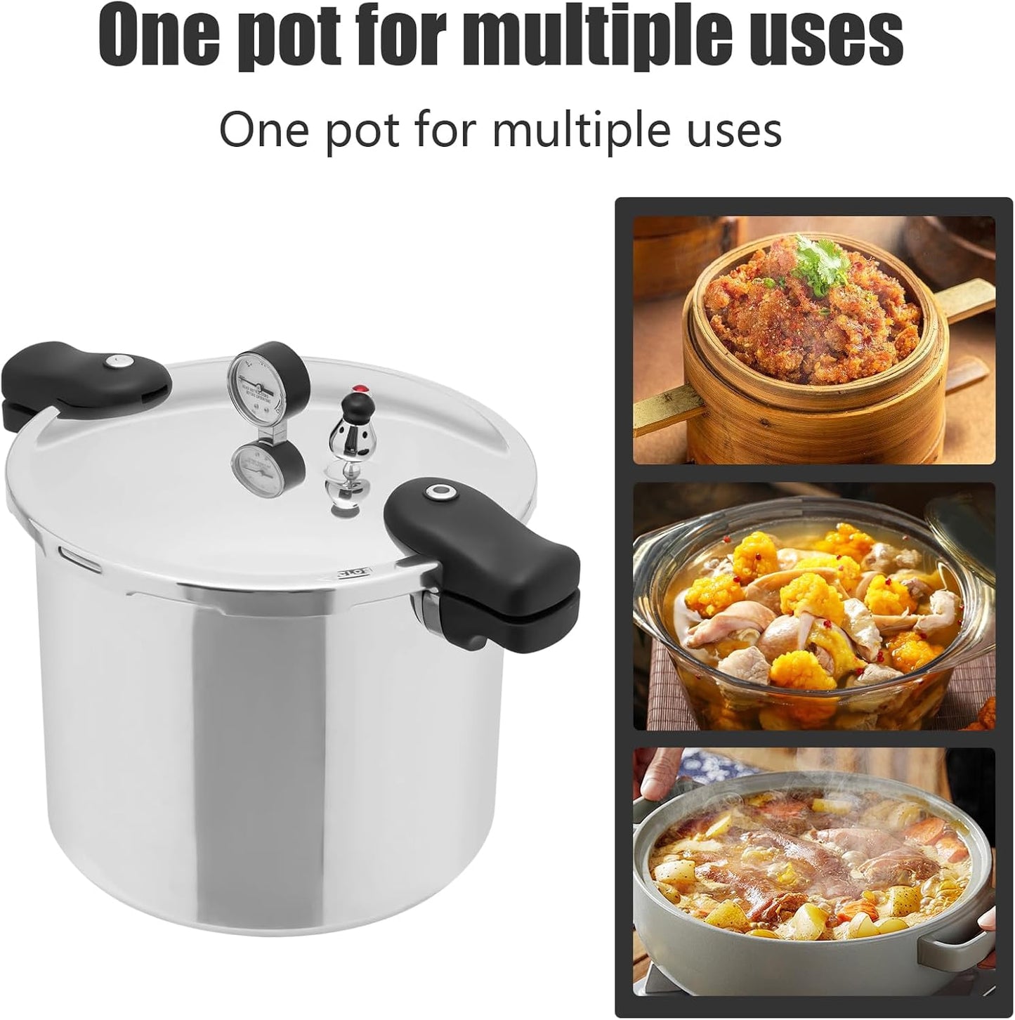 Thickened Explosion-Proof Pressure Cooker, 23 Quart Aluminium Alloy Pressure Cooker, 3 PSI Safety Valve and Gauge, Vegetables, Meats, Gas & Electric Stove Compatible