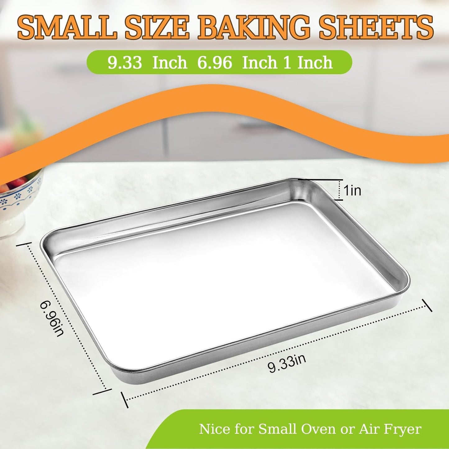 Small Baking Sheet of 2, CEKEE Stainless Steel Baking Pan Tray Cookie Sheet, Size 9 X 7 X 1 inch, Healthy & Non Toxic, Rust Free & Mirror Finish, Easy Clean & Dishwasher Safe