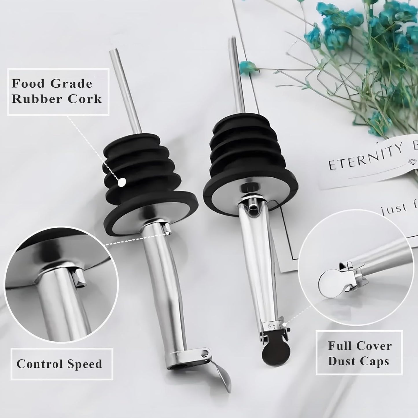 6 Pack Oil Pourers With Flip Top, Olive Oil Dispenser, Liquor Bottle Pourer Spouts, Speed Pour for 3/4" Bottle Mouth