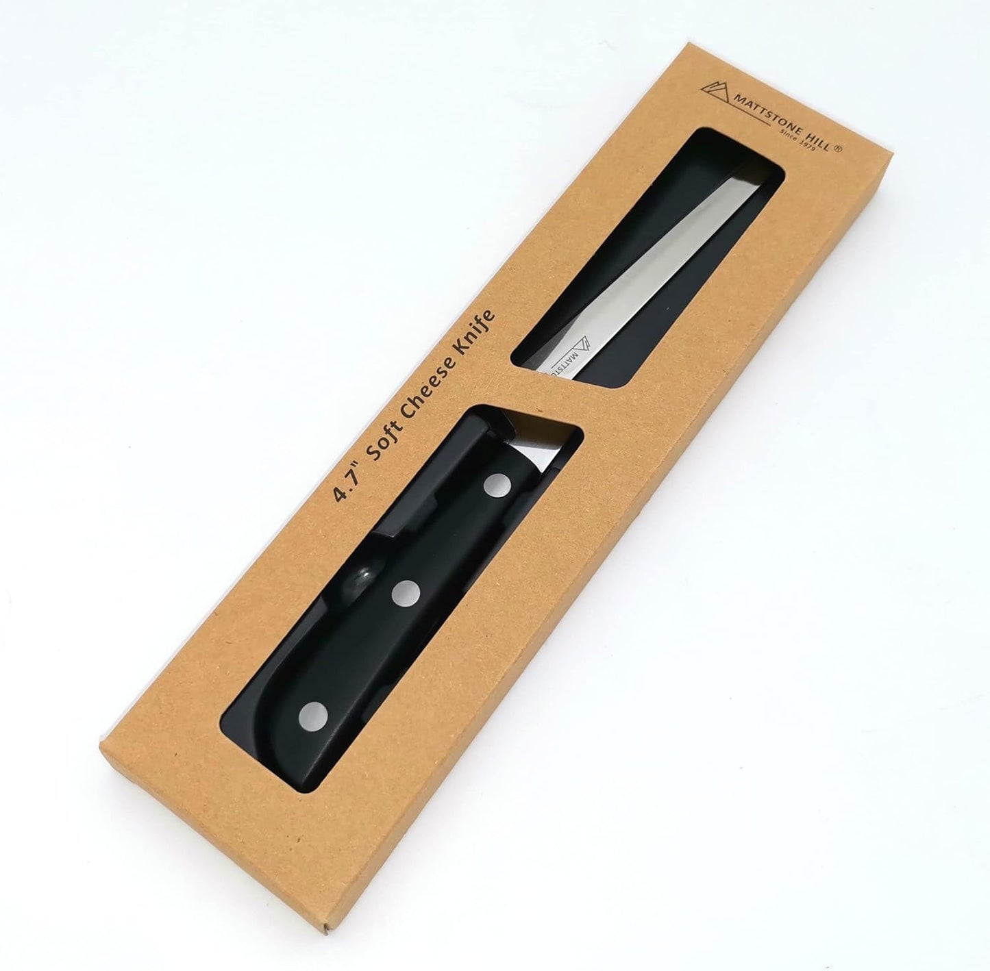 Cheese Knife - MATTSTONE HILL Soft Cheese Knife, Cheese Cutter, Premium Stainless Steel, Black Handle