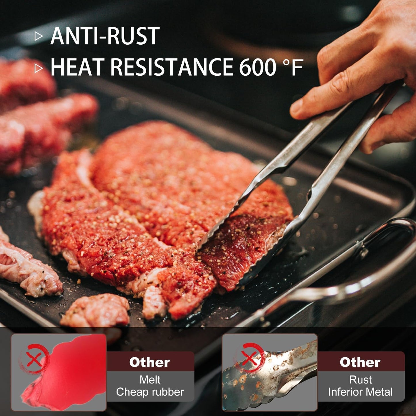 Tongs For Cooking - All Metal Heat Resistant 600 Degrees Kitchen Tongs, Stainless Steel Locking Tongs, For Food,Salad, BBQ, Grill, Dishwasher, Set of 3-7",9" & 12 inch