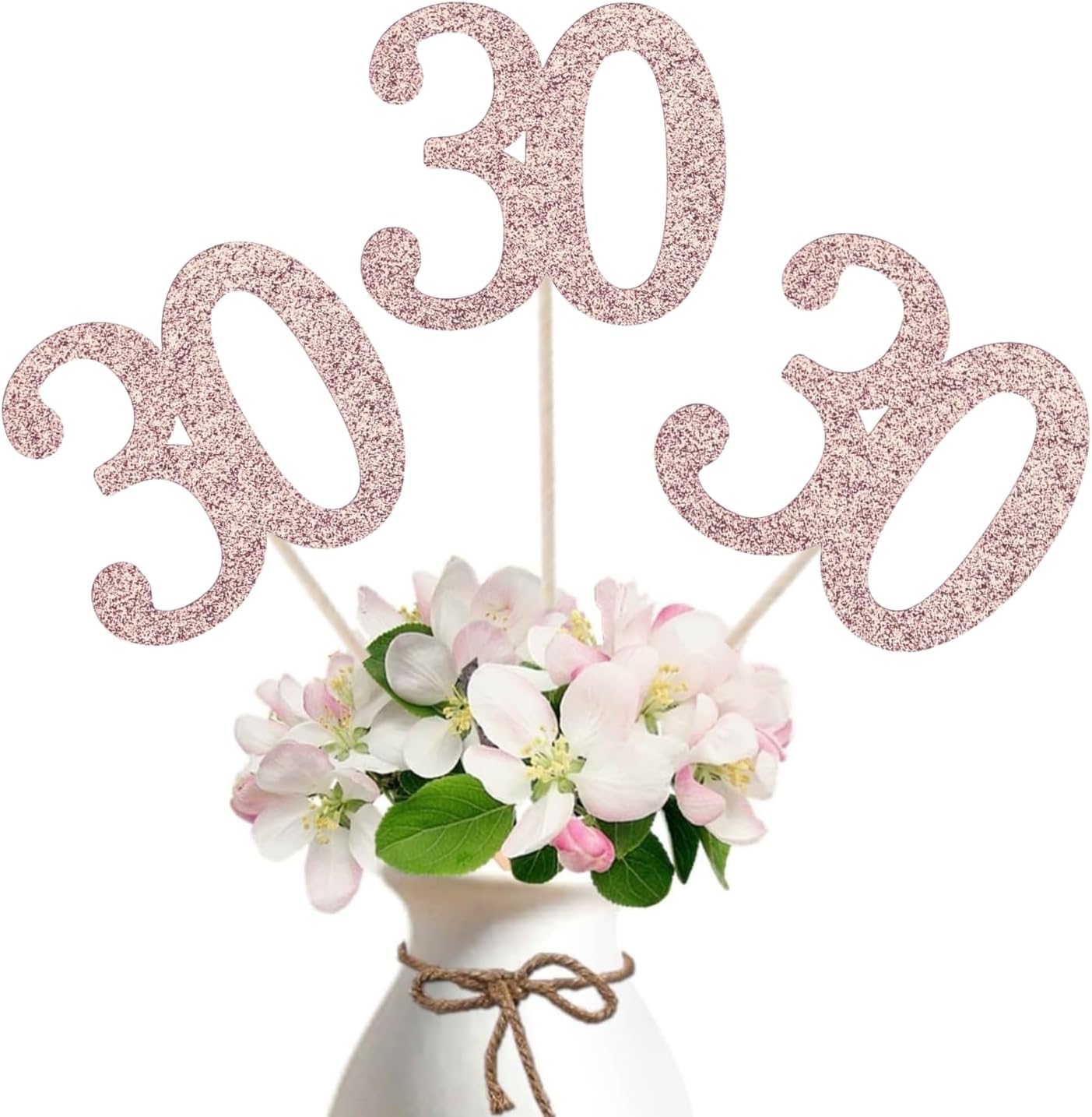 10-Pack Double Sided Glitter 30th Birthday Centerpiece Anniversary Centerpiece Sticks, Number 30 Table Topper Cake Topper for 30th Birthday Anniversary Table Party Decorations (Double Sided rose gold)