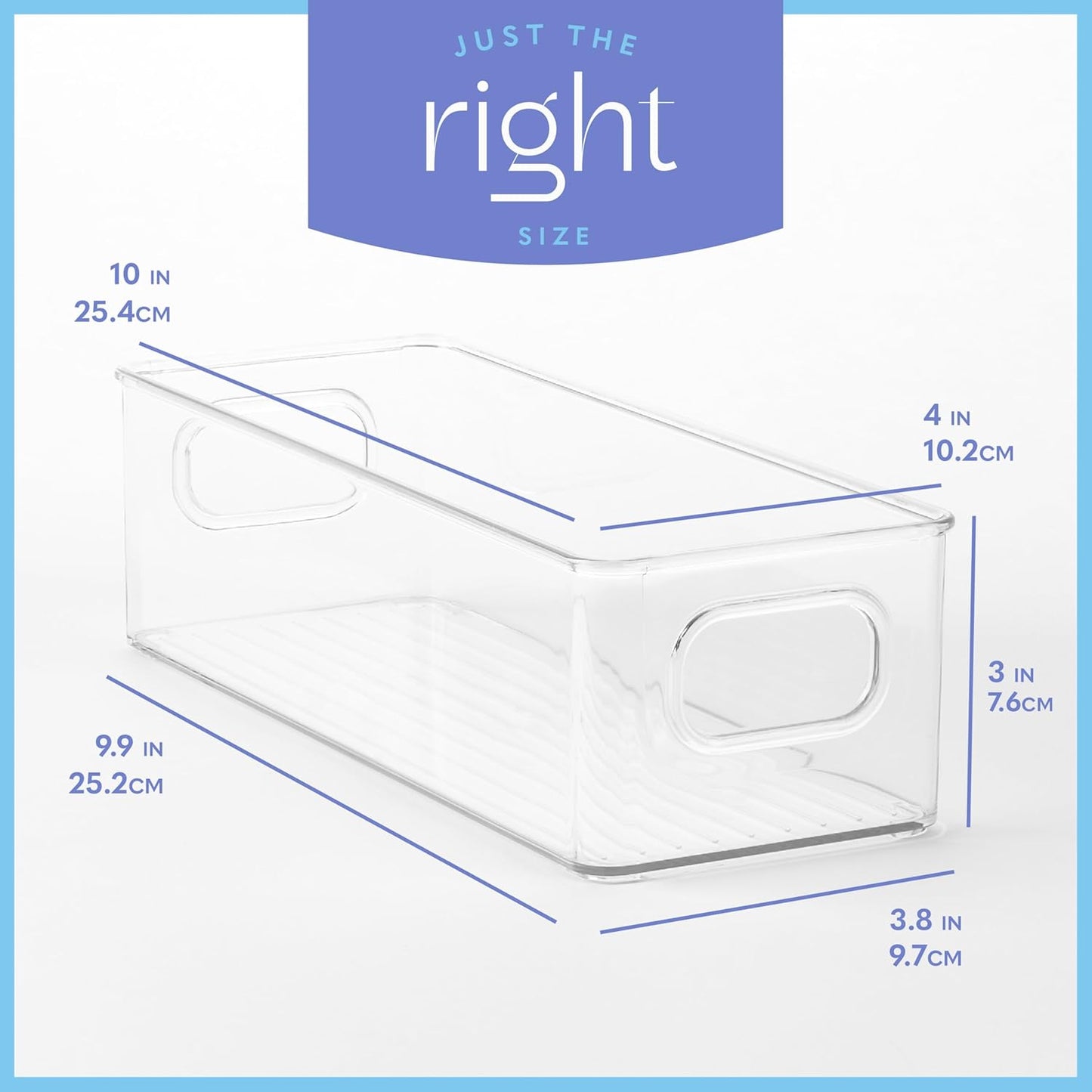 Plastic Food Storage 8 Pack Clear Container Bin with Handles for Organizing Kitchen, Pantry, Fridge, Freezer, Pantry,Bathroom. Stackable 10"x4"3"