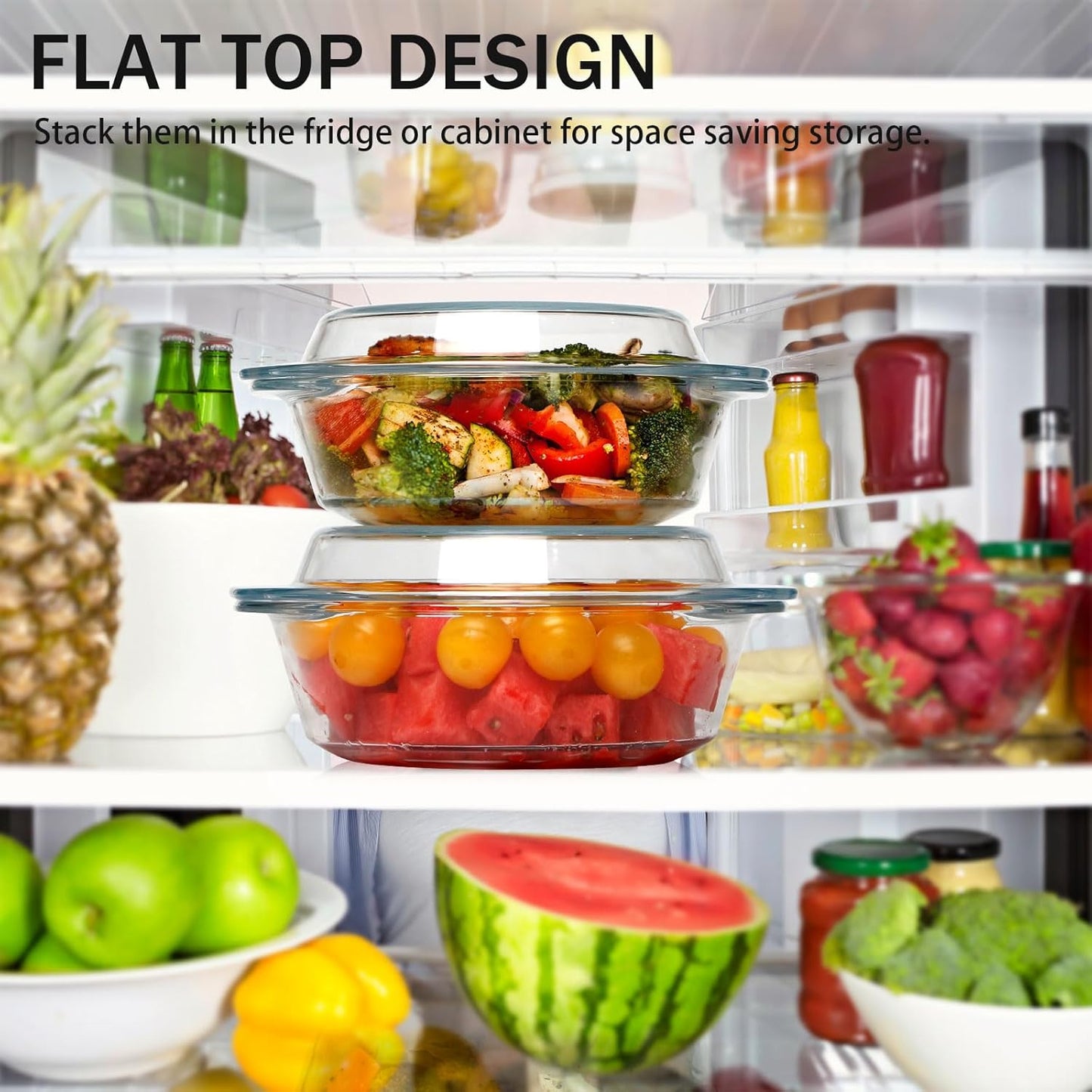 ZYER Round Glass Casserole Dish Set, Glass Casseroles with Lid (Set of 3-1L, 1.4L, 1.7L)