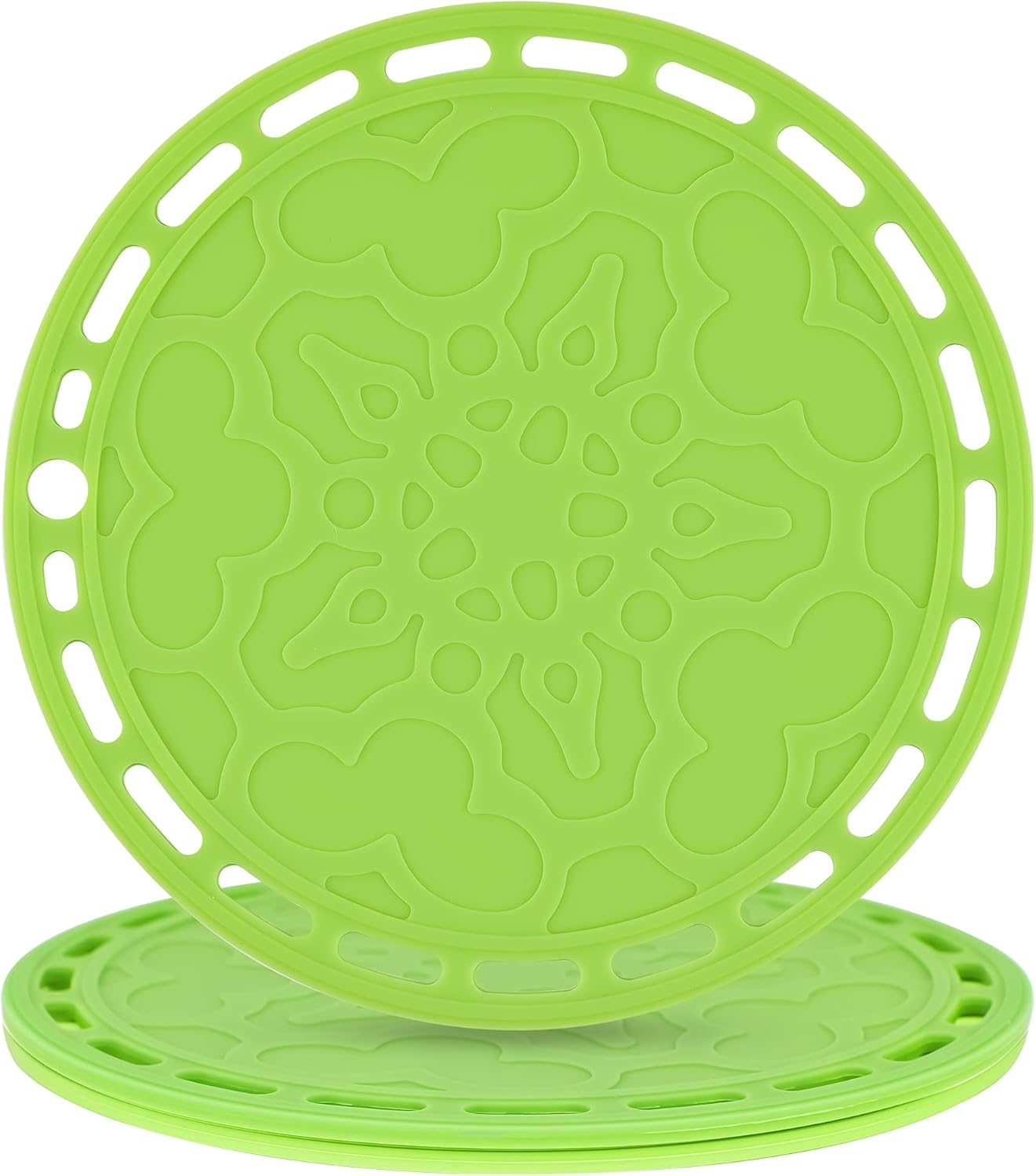 Smithcraft Silicone Trivet Mat Big Round PotHolder Hot Pads and Trivets for Hot Dishes and Hot Pots Holder, Hot Mats for Countertops, Tables, Spoon Rest Set 3 Green
