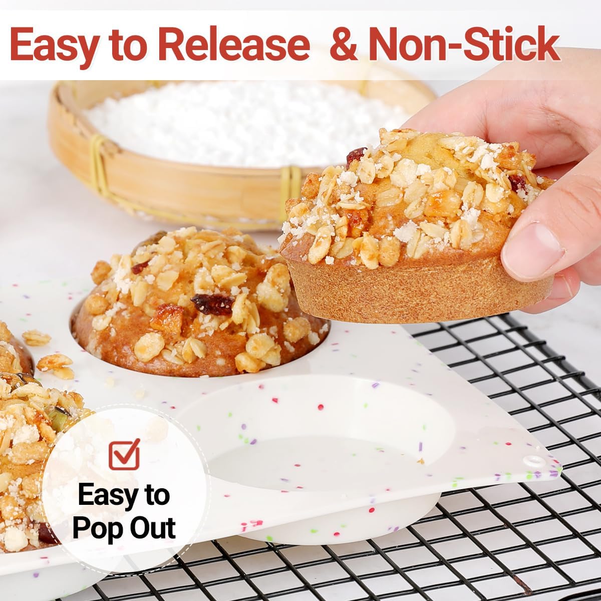 CAKETIME 4 Inch Muffin Top Pans Non Stick, Jumbo Silicone Egg Molds for Breakfast Sandwiches Round Baking Pan for Oven English Muffins, Whoopie Pies, Corn Bread, Egg Bites, Tarts 3 Pack