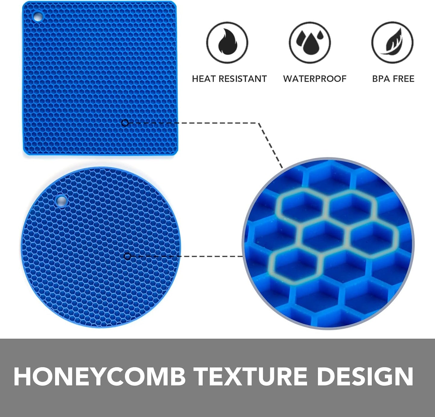 Joyhalo Trivets for Hot Dishes - Hot Pads for Kitchen, Silicone Pot Holders for Hot Pots and Pans, Silicone Mats for Kitchen Countertops, Table, Flexible Easy to Wash and Dry, True Blue