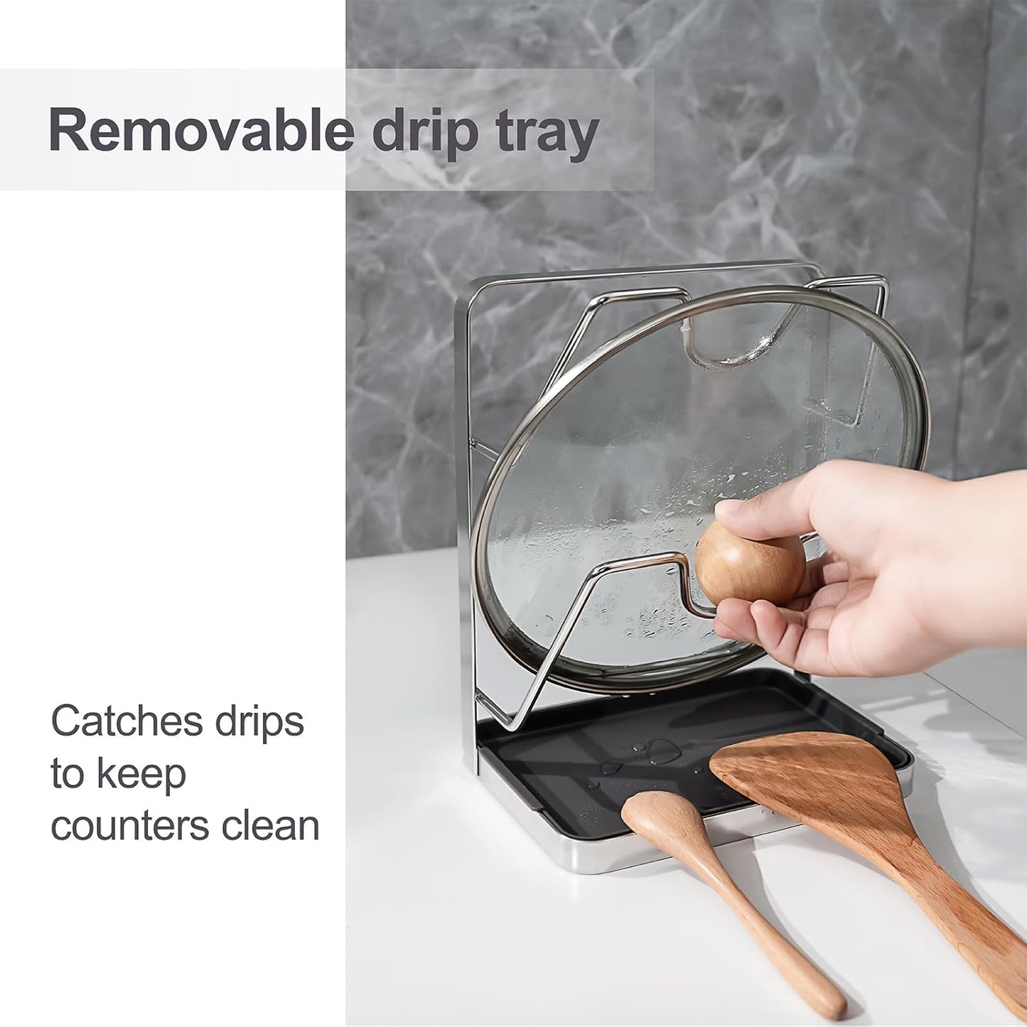 304 Stainless Steel Pot Lid Holder While Cooking, Kitchen Spoon Rest with Lid Holder for stove top, Multifunctional Kitchen Pot Lid Organizer for Countertop（Silver）