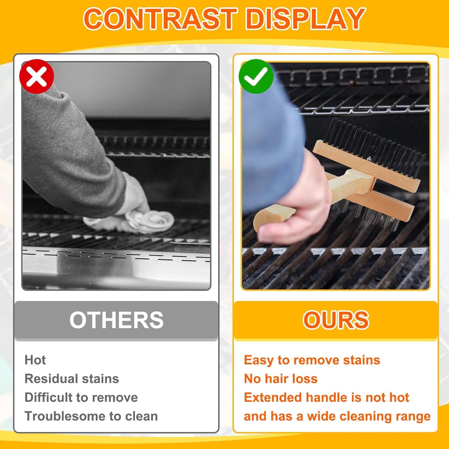 1 Pack Stainless Steel Grill Brush 48 Inch Large Double Ended Grill Brush with Long Handle for Commercial BBQs Outdoor Good Picnic Restaurant Kitchens Dealing with Grease Residue and Buildup