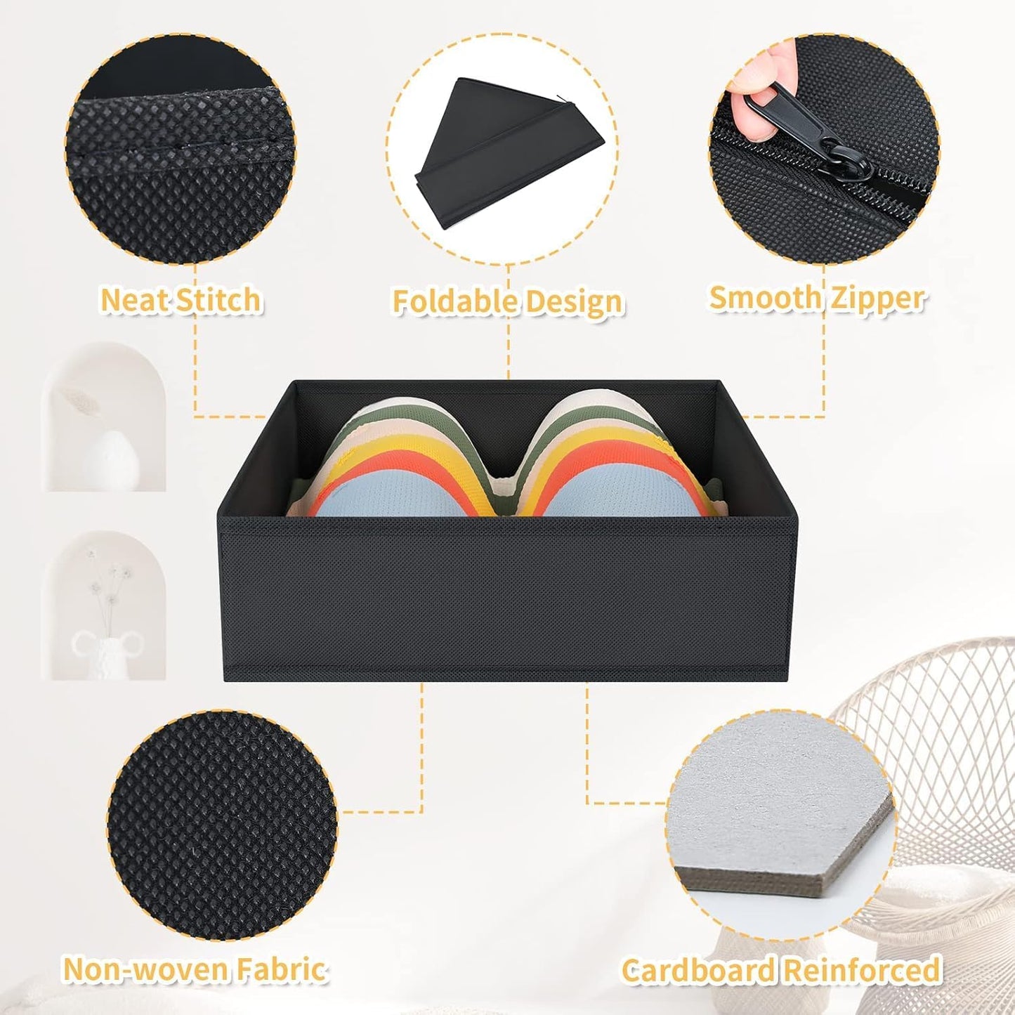 DIMJ Drawer Organizer 15 Pack - Foldable Baby Organizers and Storage & Dresser Organizer for Nursery, Bedroom, Closet - Nursery Organization Dresser Dividers for underwear, Sock,Bra, Belt, Tie，Black