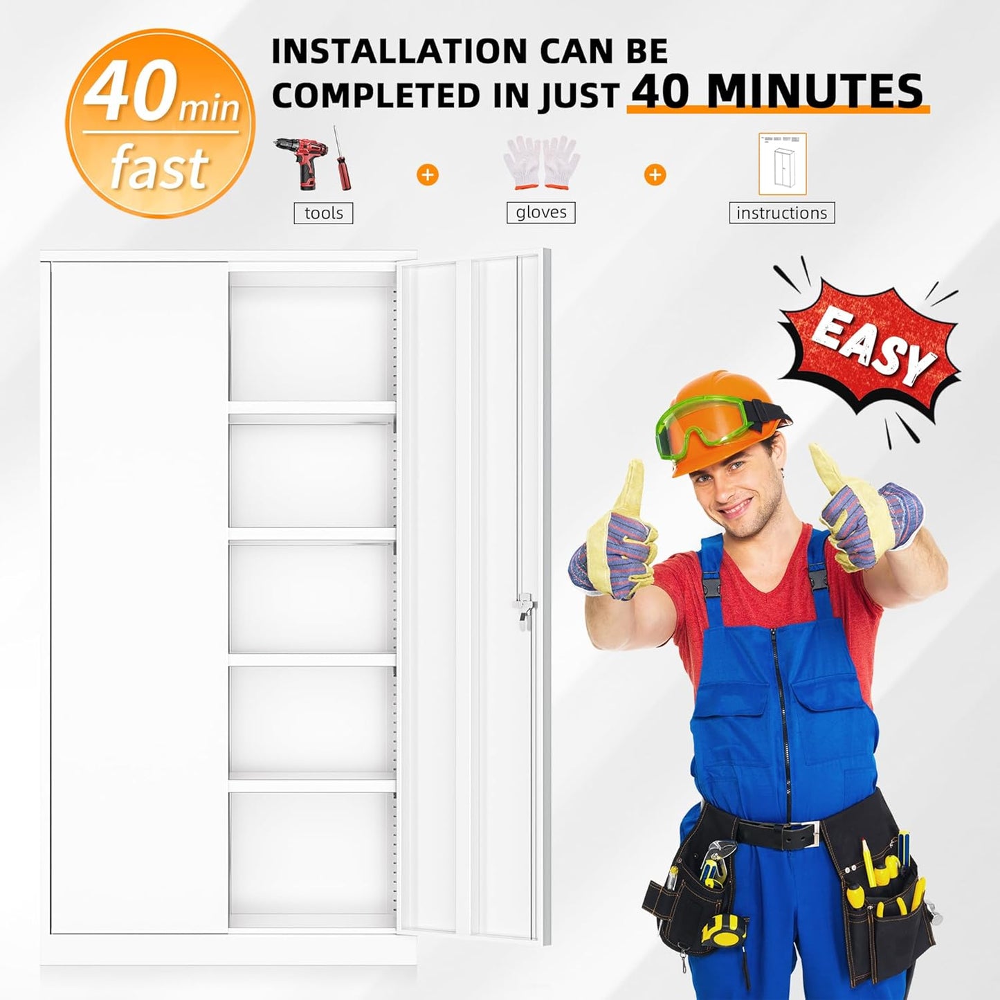 INTERGREAT Metal Storage Cabinets 72” White Garage Steel Storage Cabinet with Doors and Shelves, Metal Tool Cabinet, Steel File for Home Office, Basement