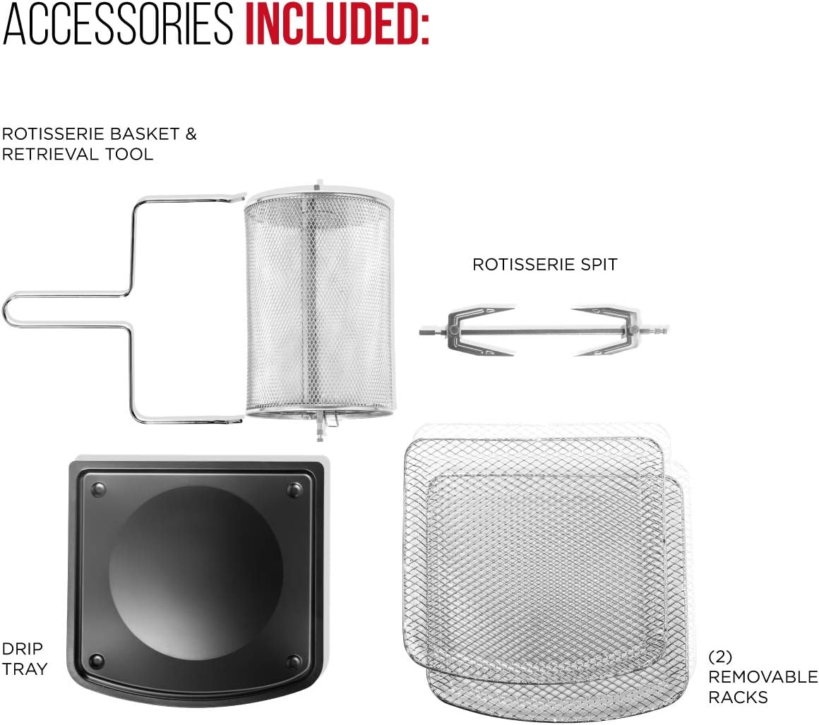 Chefman Compact 6.3-Qt 4-In-1 Digital Air Fryer+, Rotisserie, Dehydrator, Convection Oven, XL Family Size, 8 Touch Screen Presets, BPA-Free, Auto Shutoff, Accessories Included, Black