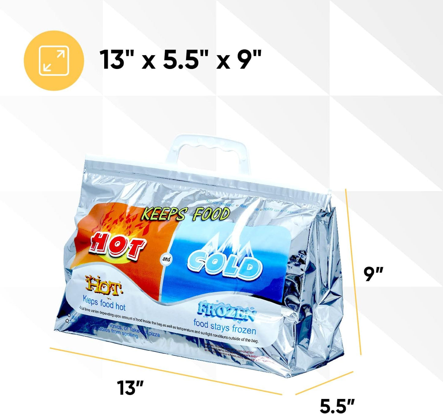 Superio Hot and Cold Insulated Bags for Food Delivery, Grocery Shopping Bags, Food Storage for Hot and Frozen Food for Travel, Disposable Cooler Bag, Reinforced Thermal Lunch Bag (5, 13"x5.5"x8.5")