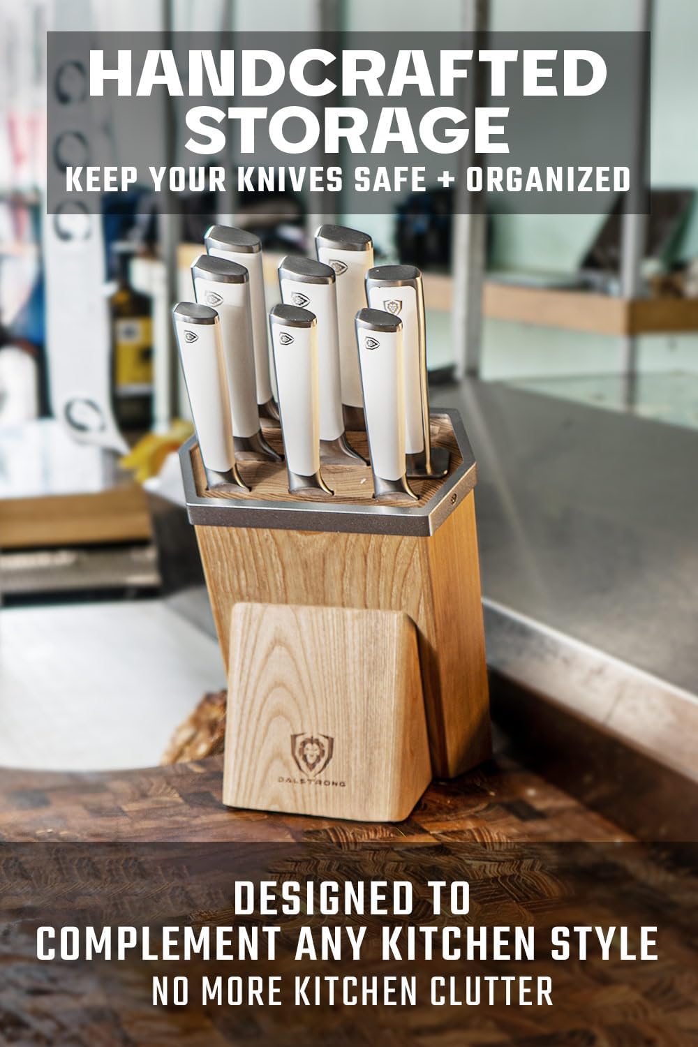 Dalstrong Knife Block Set - 8 Piece - Vanquish Series - Forged High Carbon German Steel - Kitchen Knife Set - Premium Wood Block - White POM Handle - NSF Certified