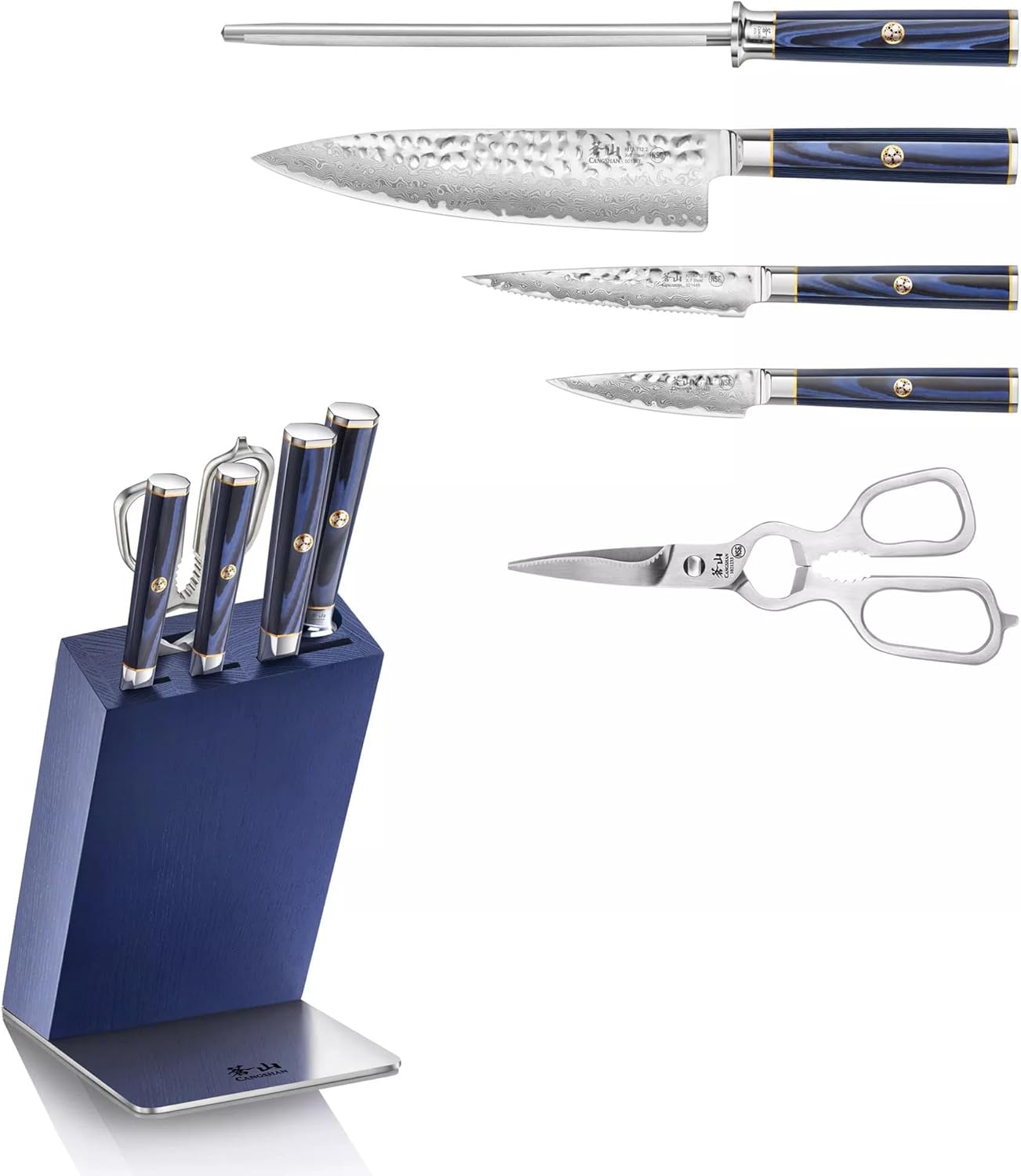 Cangshan KITA Series 6-Piece Knife HUA Block Set, High Carbon X-7 Damascus Steel, 501783 (Blue, 6pc)