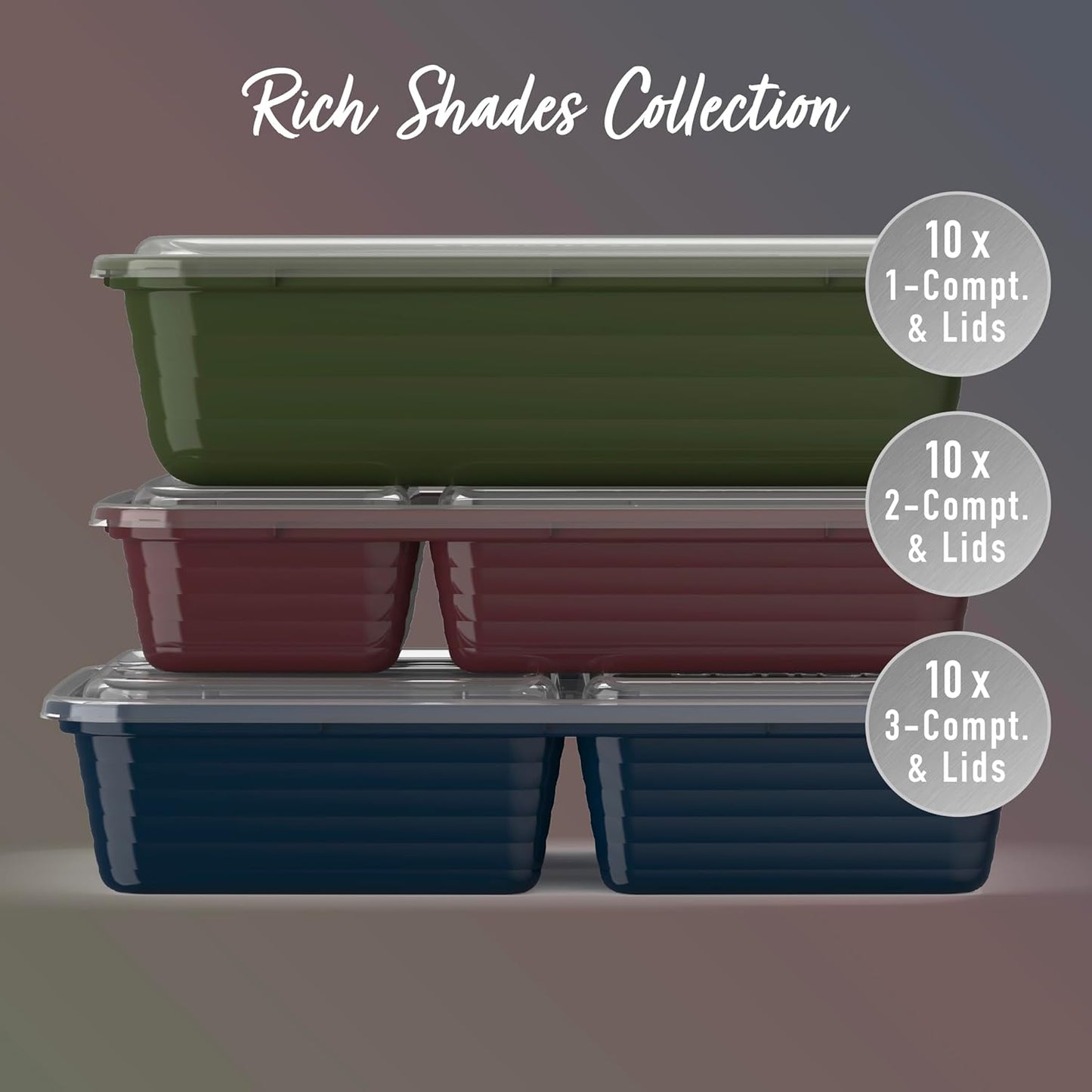 Bentgo Prep 60-Piece Meal Prep Kit - Reusable PFAS & BPA-Free Food Containers, 1-Compartment, 2-Compartment, & 3-Compartments - Microwave, Freezer, & Dishwasher Safe (Rich Shades)