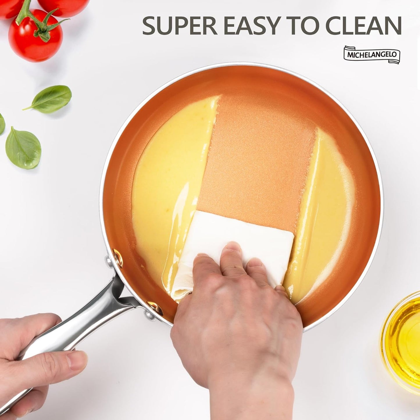 MICHELANGELO Saucepans, 2QT & 3QT Copper Saucepan Set With Non-stick Ceramic Interior For Multipurpose Use, Nonstick Saucepan With Lid, Copper Small Pots 2 Quart & 3 Quart