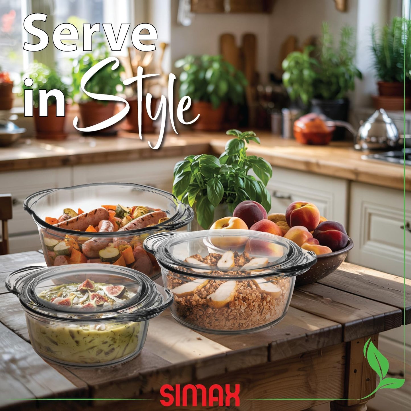 Simax Glass Casserole Dishes for Oven with Lids, Set of 3 Baking Dishes, Covered 1.50, 1.75 & 3 Quart Casserole Dish with Lid, Glass Baking Dishes for Oven, Lead-Free Cookware