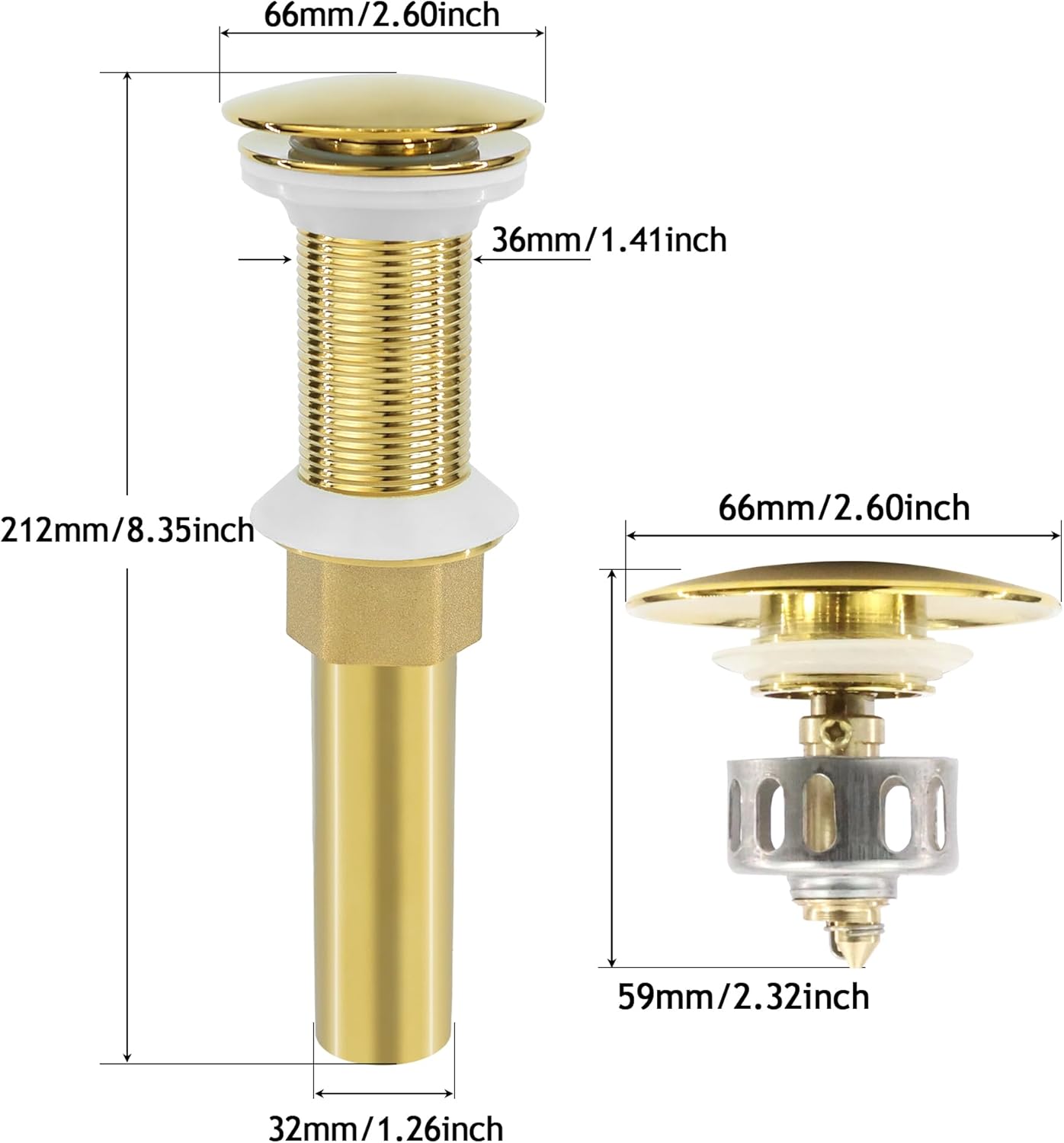 Bathroom Sink Drain, 4 Pack Gold Drain Stopper Without Overflow,Pop Up Drain Assembly Without Detachable Strainer Basket,Built-in Anti-Clogging Strainer,Stainless Steel
