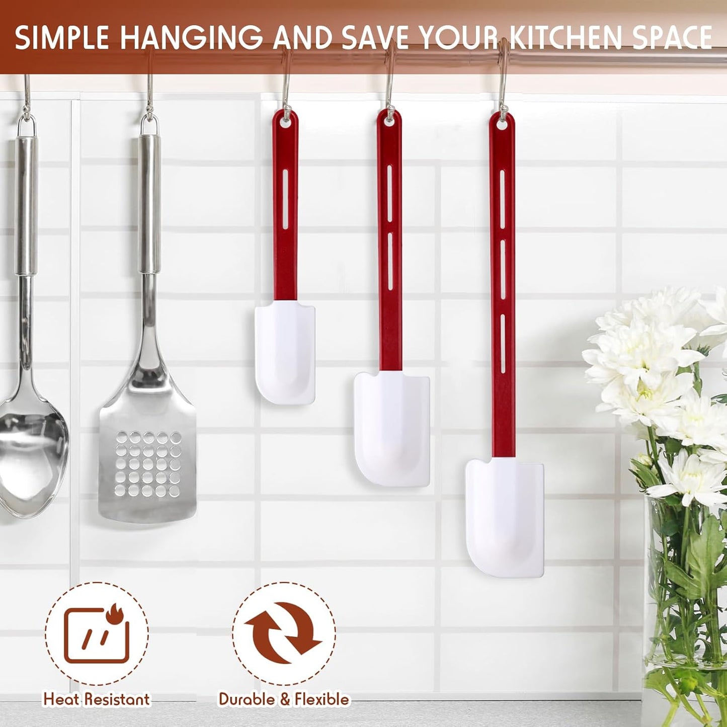 Norme 6 Pcs High Temp Silicone Spatulas Heat Resistant Rubber Spatula Commercial Silicone Scraper with Handle for Kitchen Cook Baking Mixing Utensil, Dishwasher Safe (10,14,16.5 Inch)