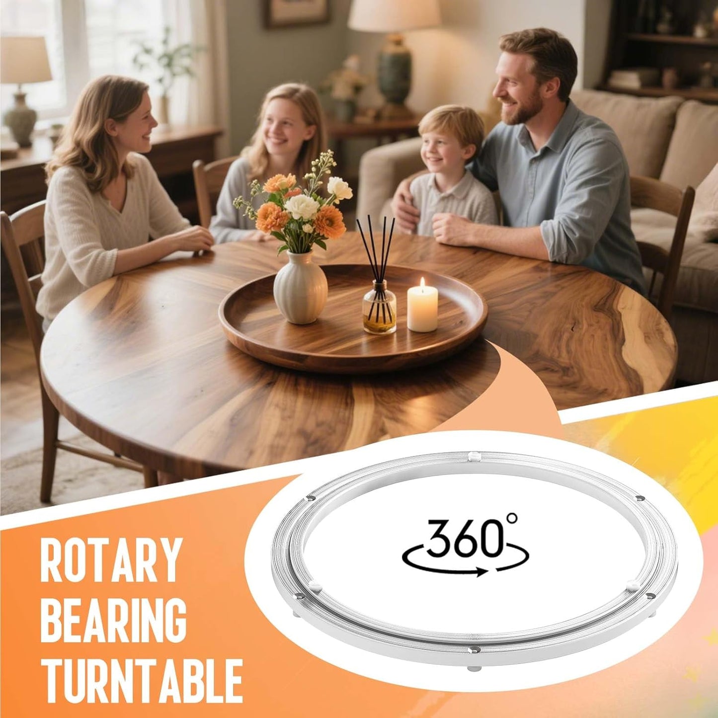 Pisman Aluminium Alloy Turntable Bearing, Heavy Duty Lazy Susan Rotating Bearing Turntable,Smooth Swivel Plate Hardware for Round Dining Table,DIY. Silent Rotating Base Only(16inch)