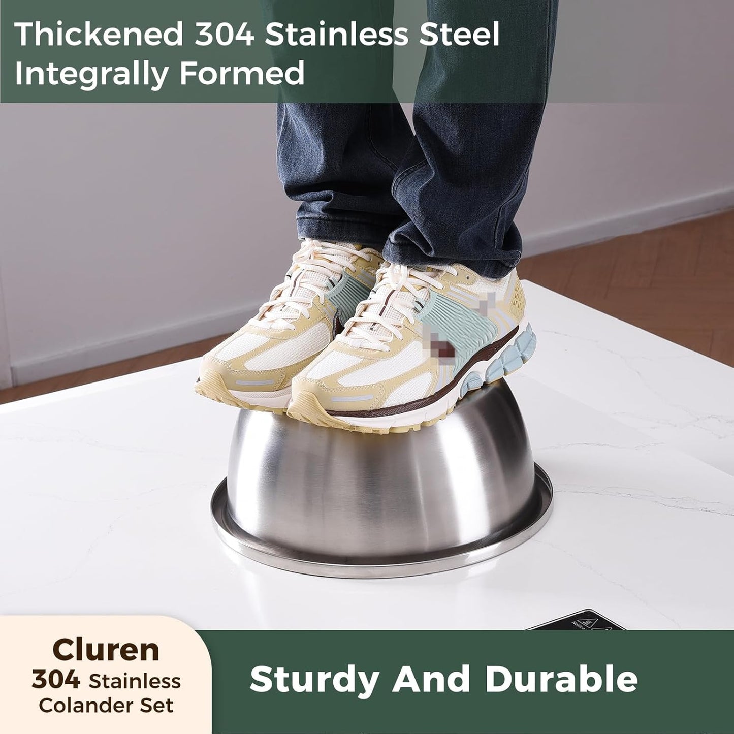 Colander and Bowl Set 3.1QT (2-in-1) - Thickened 304 Stainless Steel Kitchen Strainer Bowl for Fruit, Pasta, Vegetables, Rice - Heavy Duty, Induction Cooker & Dishwasher Safe