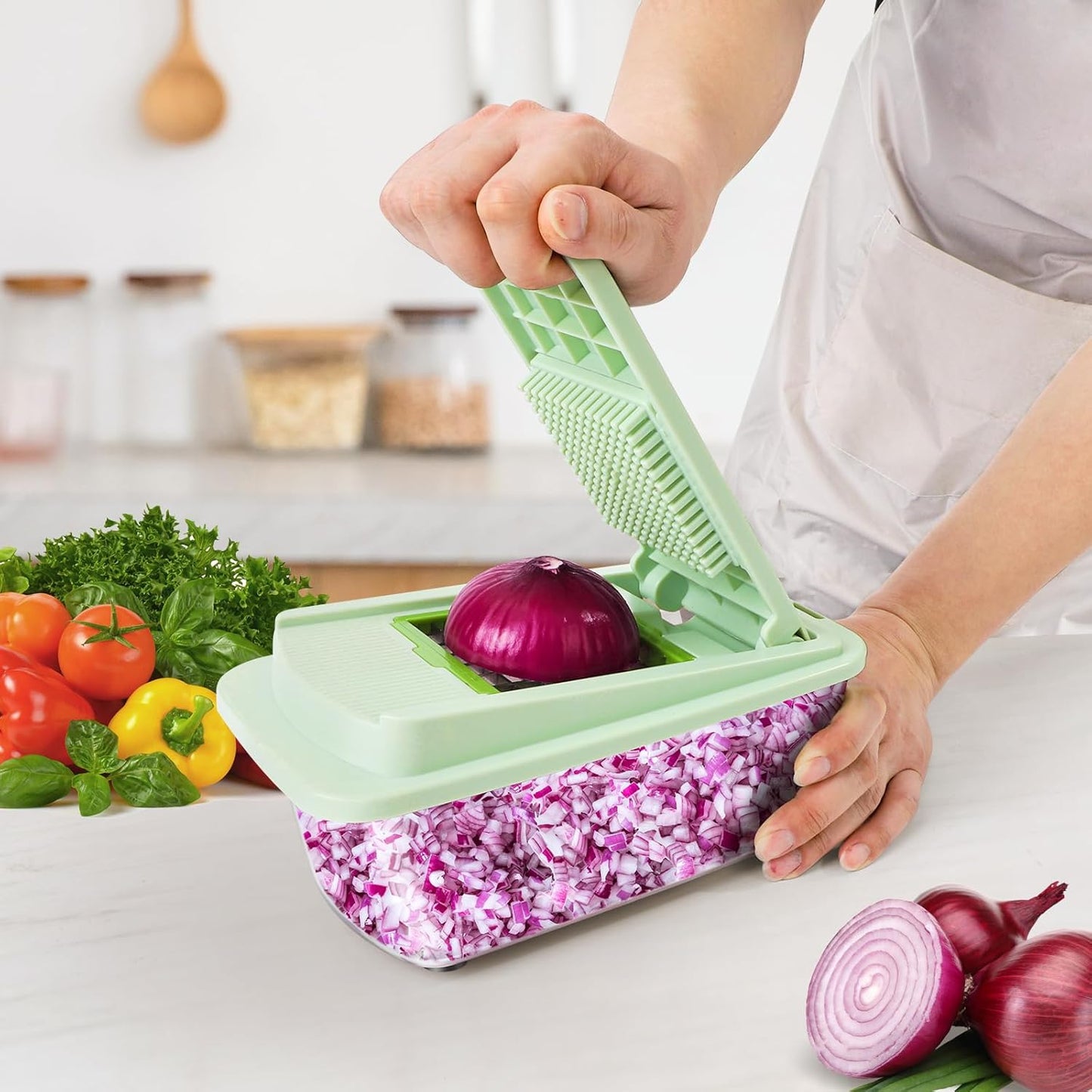 Vegetable Chopper with 8 Blades - Onion Chopper 16-in-1 with Container, Kitchen Vegetable Spiralizer Kitchen Gadgets - Home Essentials - Accessories