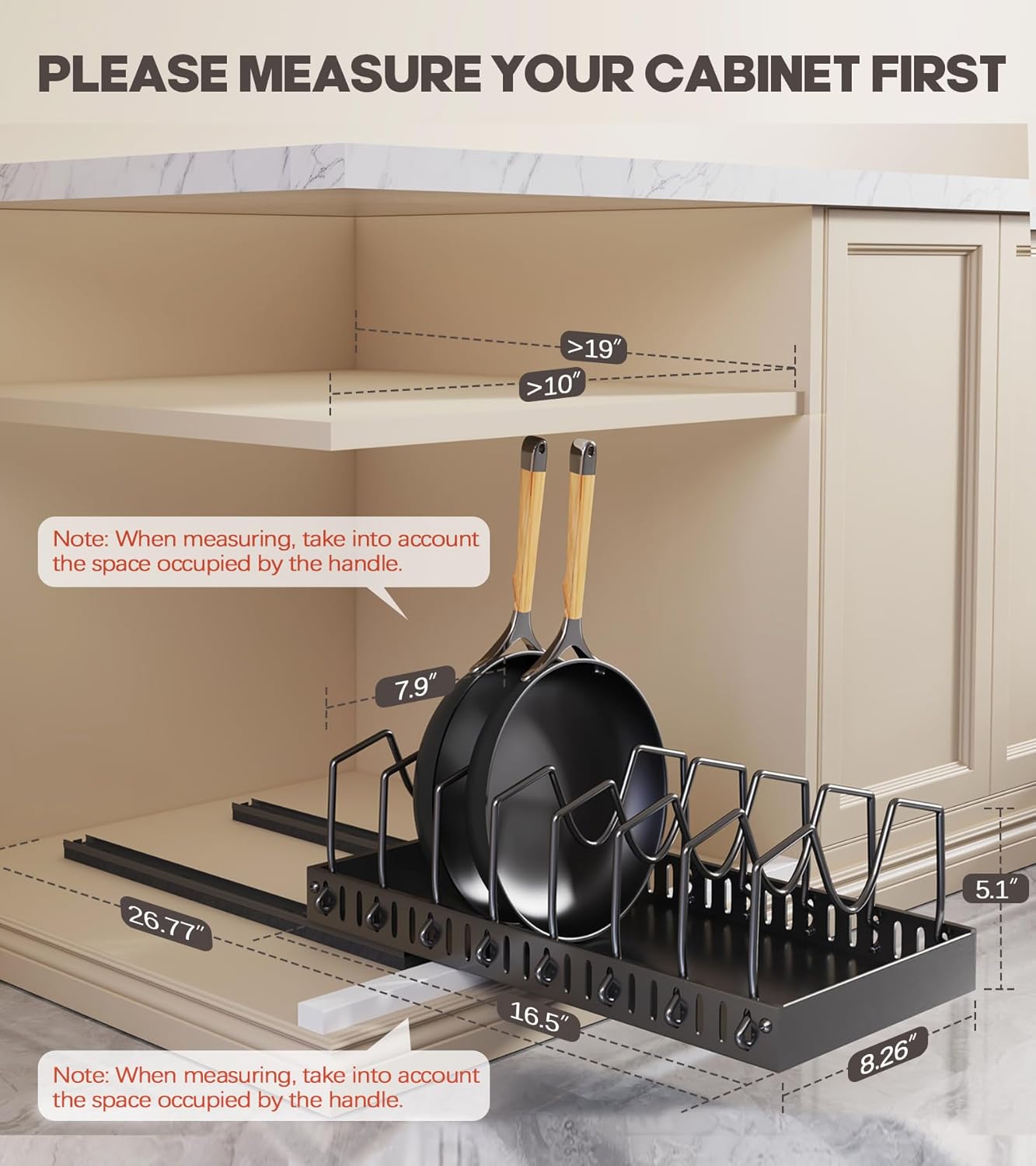 Pull Out Pots and Pans Organizer Under Cabinet, Sliding Lid Holder and Pan Rack in Kitchen, Slide Out inside Cabinet Storage for Pot Lid, Bakeware, Dishes, 8 Adjustable Dividers, 1 Pack Black