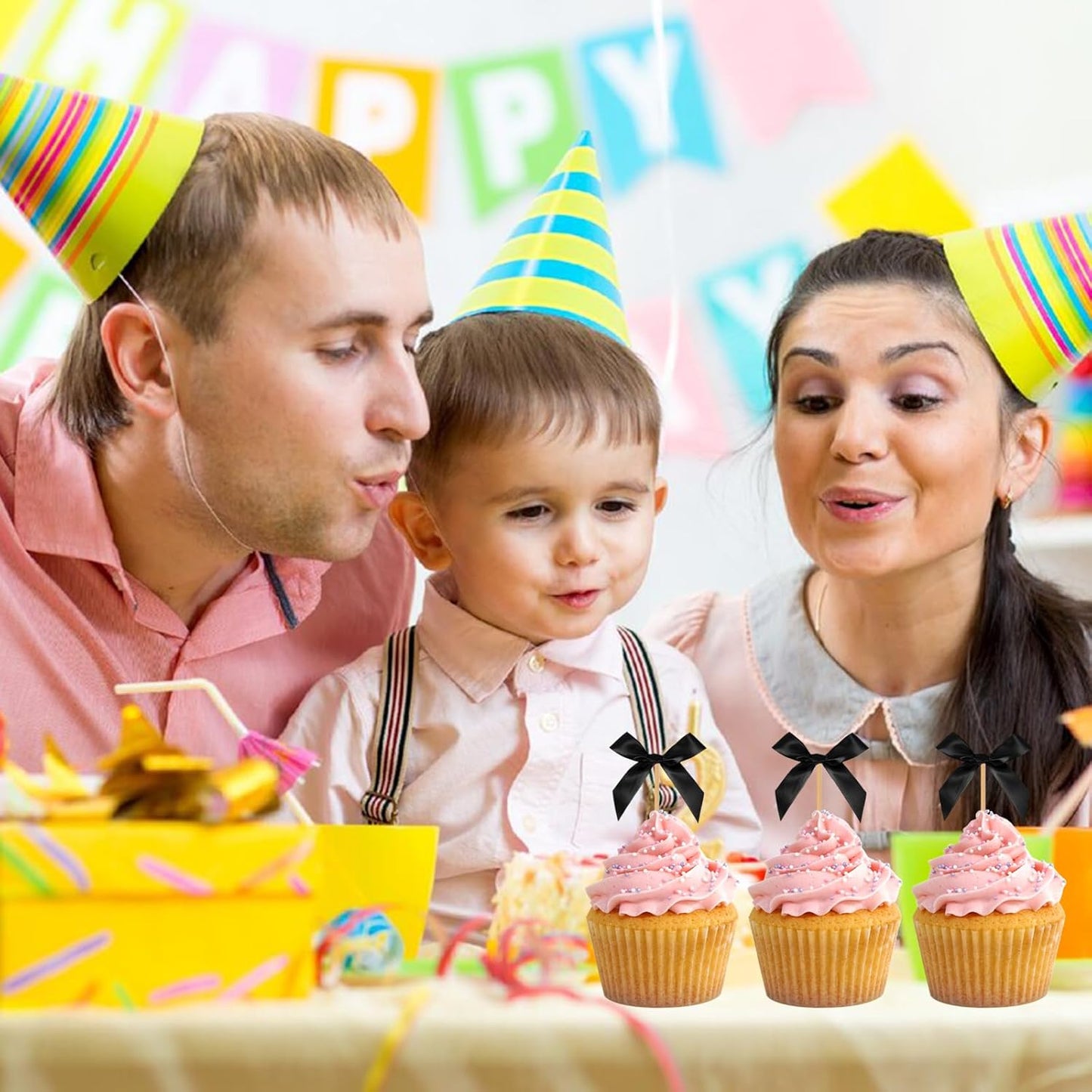 Black Bow Cupcake Toppers, 40 Pcs Bow Cake Topper Birthday Decorations Bowknot Cupcake Picks for Coquette Theme Party Decoration Bachelorette Bridal Engagement Wedding Baby Shower Party Decor