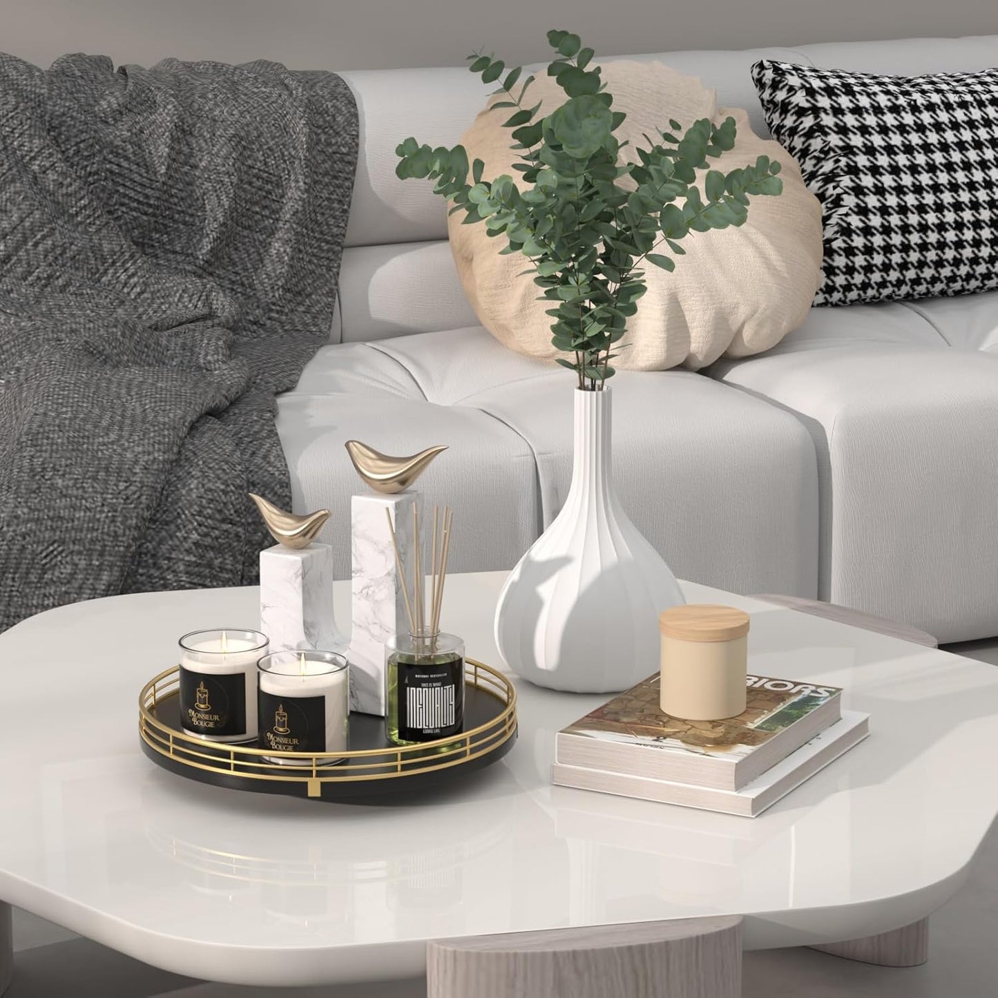 10" Oak Wood Decorative Tray for Home Decor, Tray for Coffee Table Decor Perfume Nightstand Vanity Bathroom Trays for Counter Candle Jewelry Makeup Farmhouse Table Centerpiece for Dining Room Gold